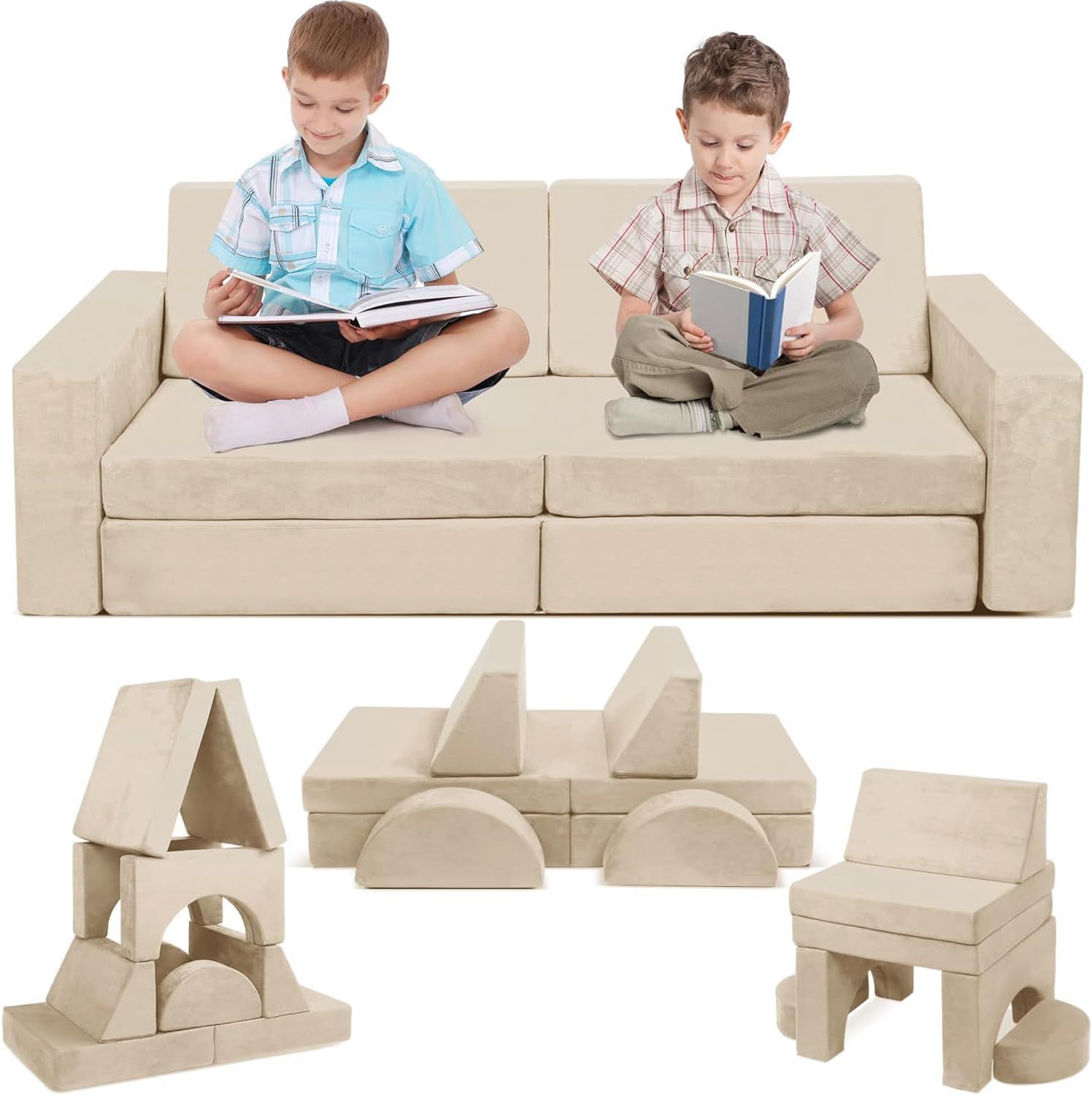 Betterhood Modular Kids Play Couch, 10PCS Child Sectional Sofa Imaginative Furniture Play Set for Creative Kids, Toddler to Teen Bedroom Furniture, Girls and Boys Playroom Convertible Sofa, Grey - Image 8
