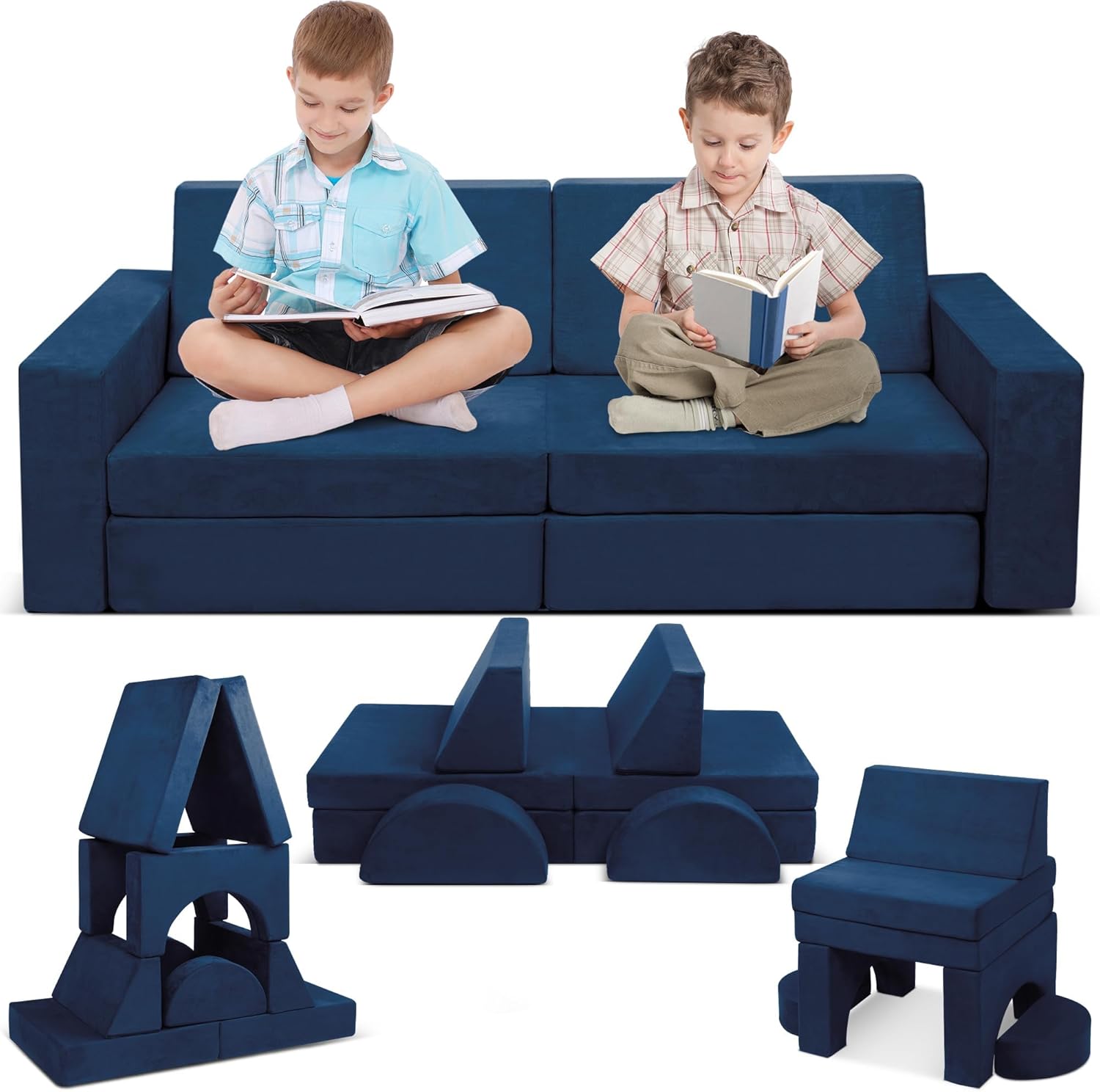 Betterhood Modular Kids Play Couch, 10PCS Child Sectional Sofa Imaginative Furniture Play Set for Creative Kids, Toddler to Teen Bedroom Furniture, Girls and Boys Playroom Convertible Sofa, Grey - Image 9