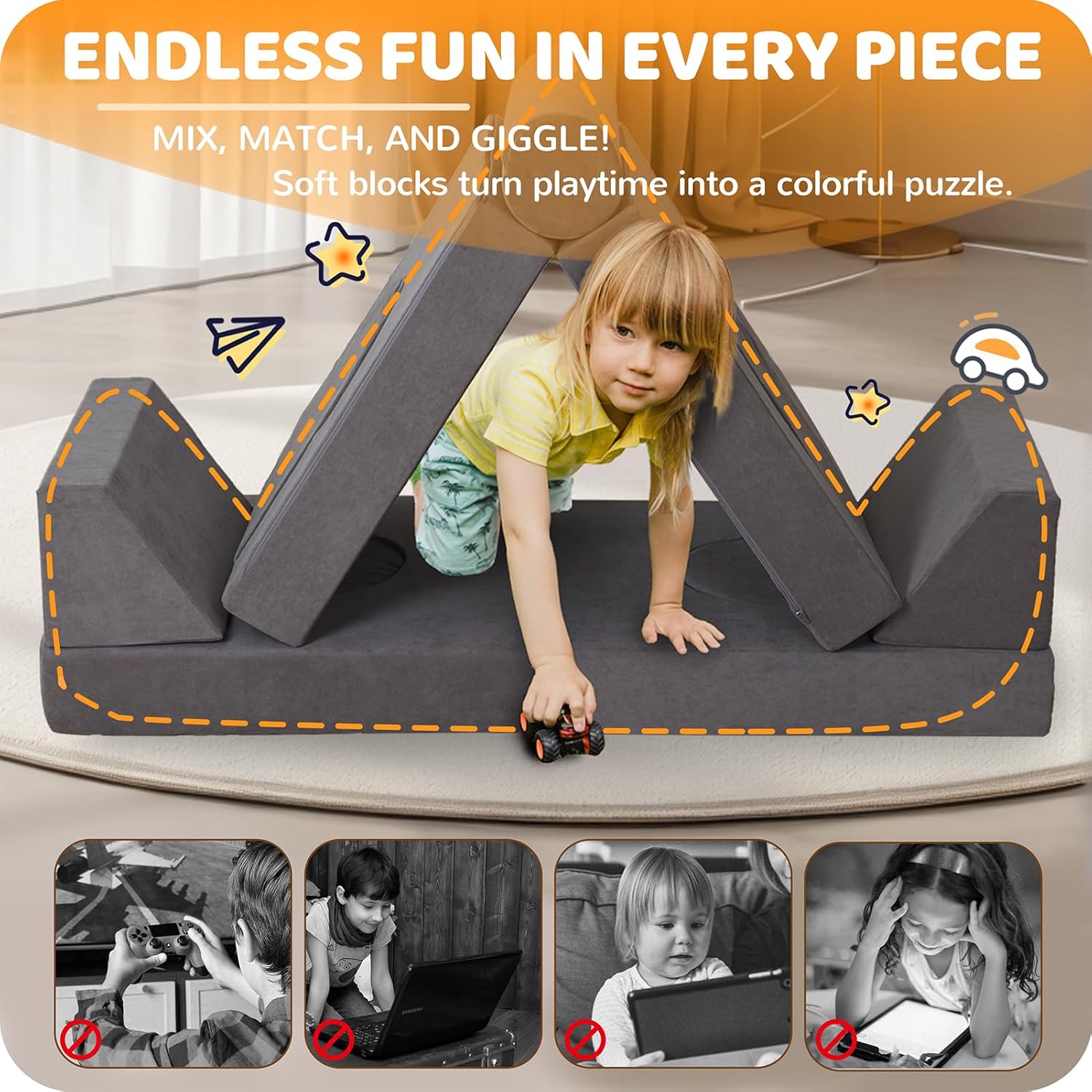 Alternative view of Winhomish 12-Piece Modular Kids Play Couch u2013 Premium Soft Foam, Removable Cover, Comfortable & Safe Toddler Couch for Children 1-6 Years, Portable & Easy to Clean, Ideal for Living Room & Playroom