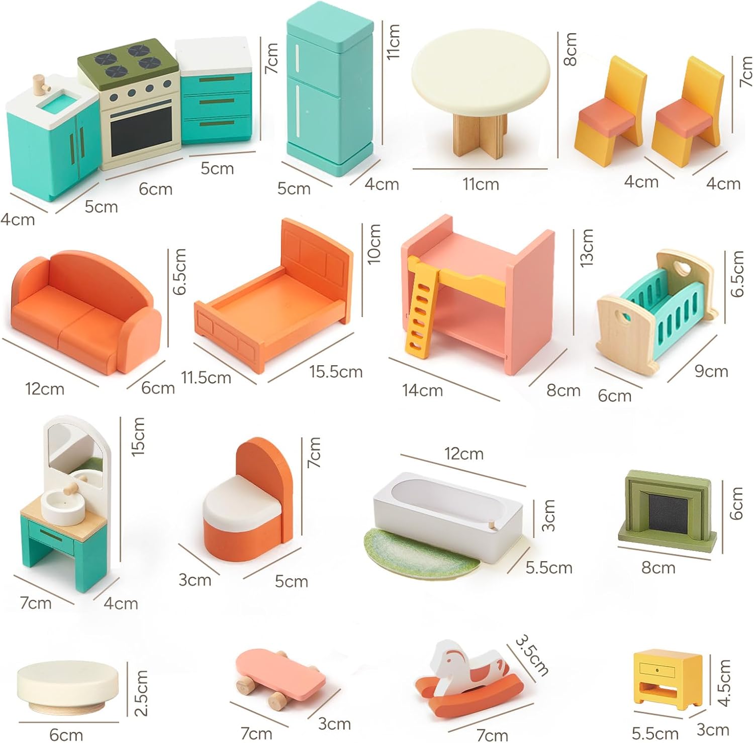 Alternative view of Giant bean 26 Pcs Large Wooden Dollhouse Furniture 5 Set for Kitchen, Living Room, Bedroom, Bathroom, Babyroom, Candy Dollhouse Accessories & Furniture Toy for Girls Boys Kids 3+