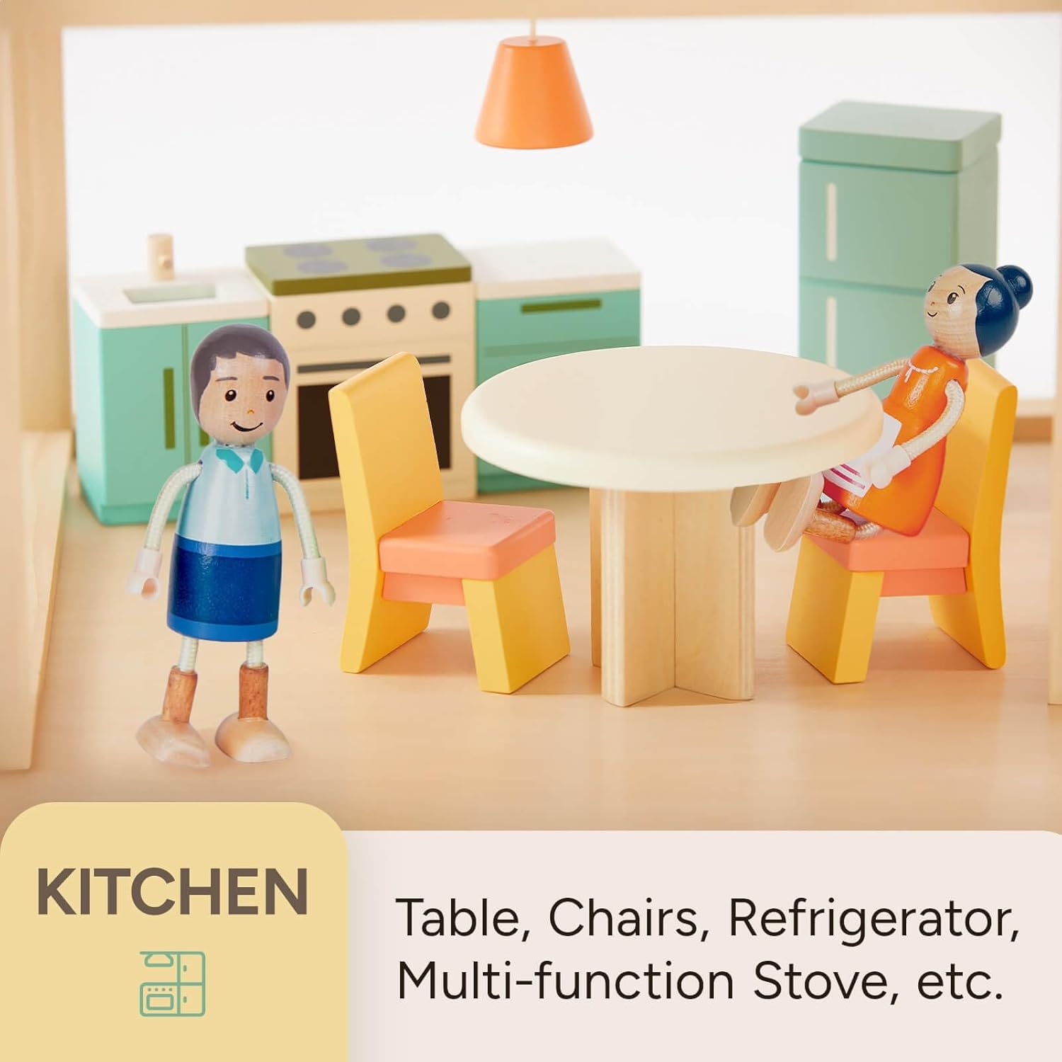 Giant bean 26 Pcs Large Wooden Dollhouse Furniture 5 Set for Kitchen, Living Room, Bedroom, Bathroom, Babyroom, Candy Dollhouse Accessories & Furniture Toy for Girls Boys Kids 3+ - Image 4