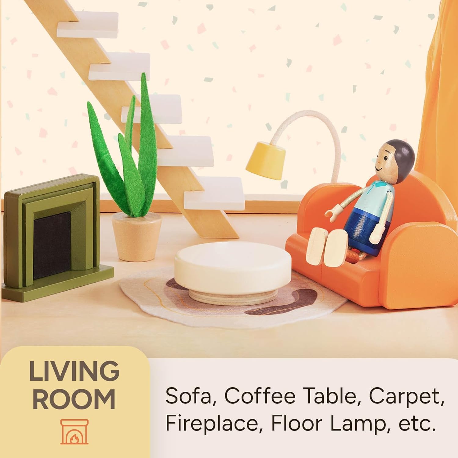 Giant bean 26 Pcs Large Wooden Dollhouse Furniture 5 Set for Kitchen, Living Room, Bedroom, Bathroom, Babyroom, Candy Dollhouse Accessories & Furniture Toy for Girls Boys Kids 3+ - Image 5