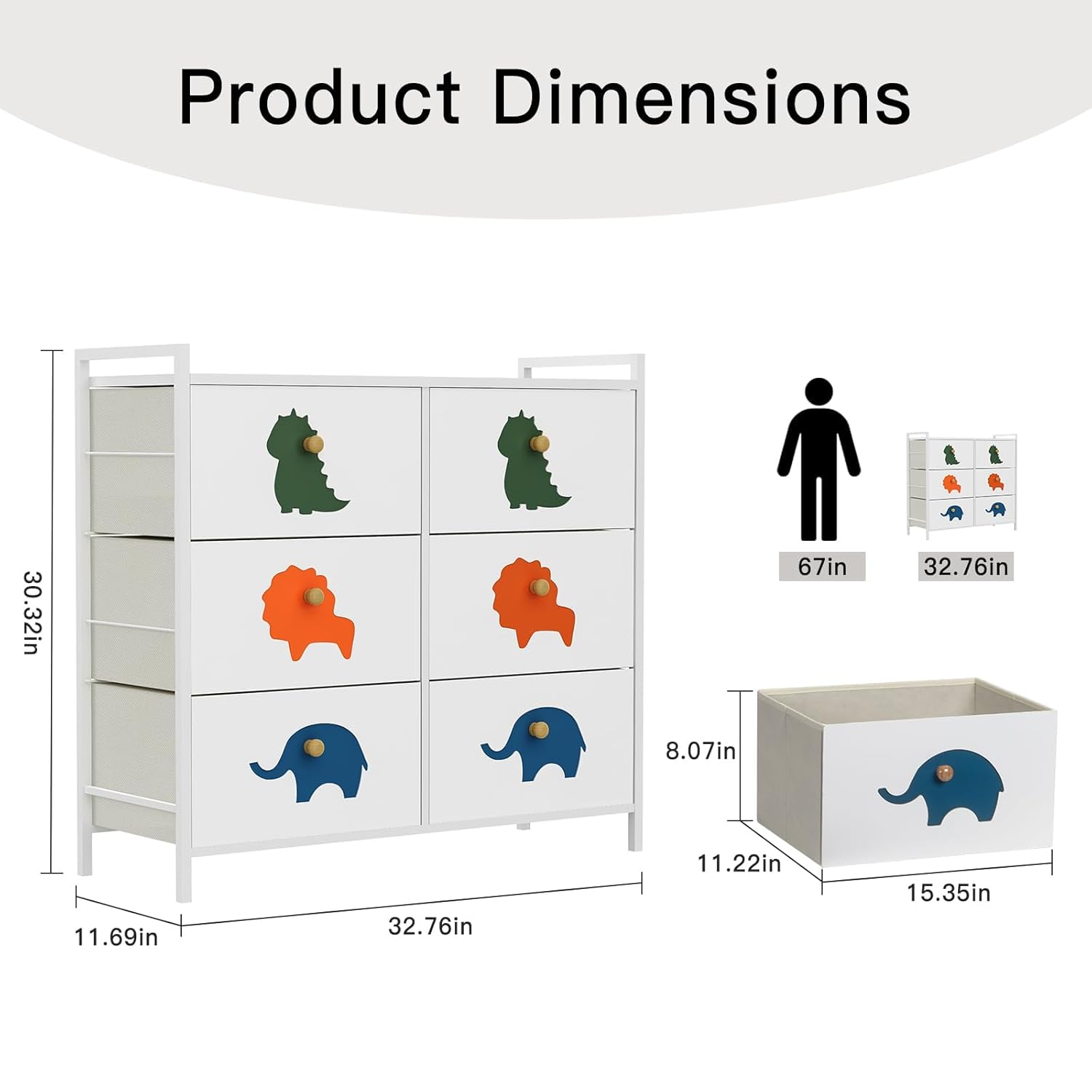Alternative view of FRAPOW Kids Dresser for Bedroom, Baby Dresser with 6 Fabric Drawers Tall Storage Organizer for Toddler Child with Wood Top Metal Frame for Living Room, Nursery, Closet, Apartment