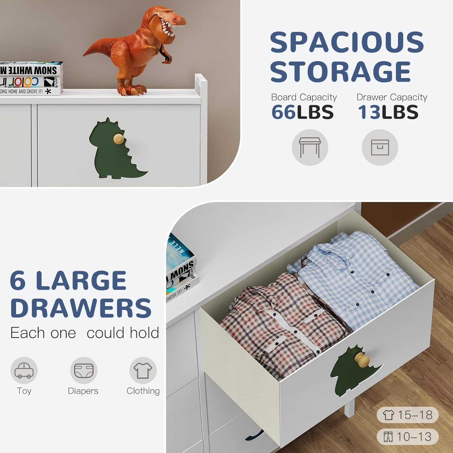 FRAPOW Kids Dresser for Bedroom, Baby Dresser with 6 Fabric Drawers Tall Storage Organizer for Toddler Child with Wood Top Metal Frame for Living Room, Nursery, Closet, Apartment - Image 3