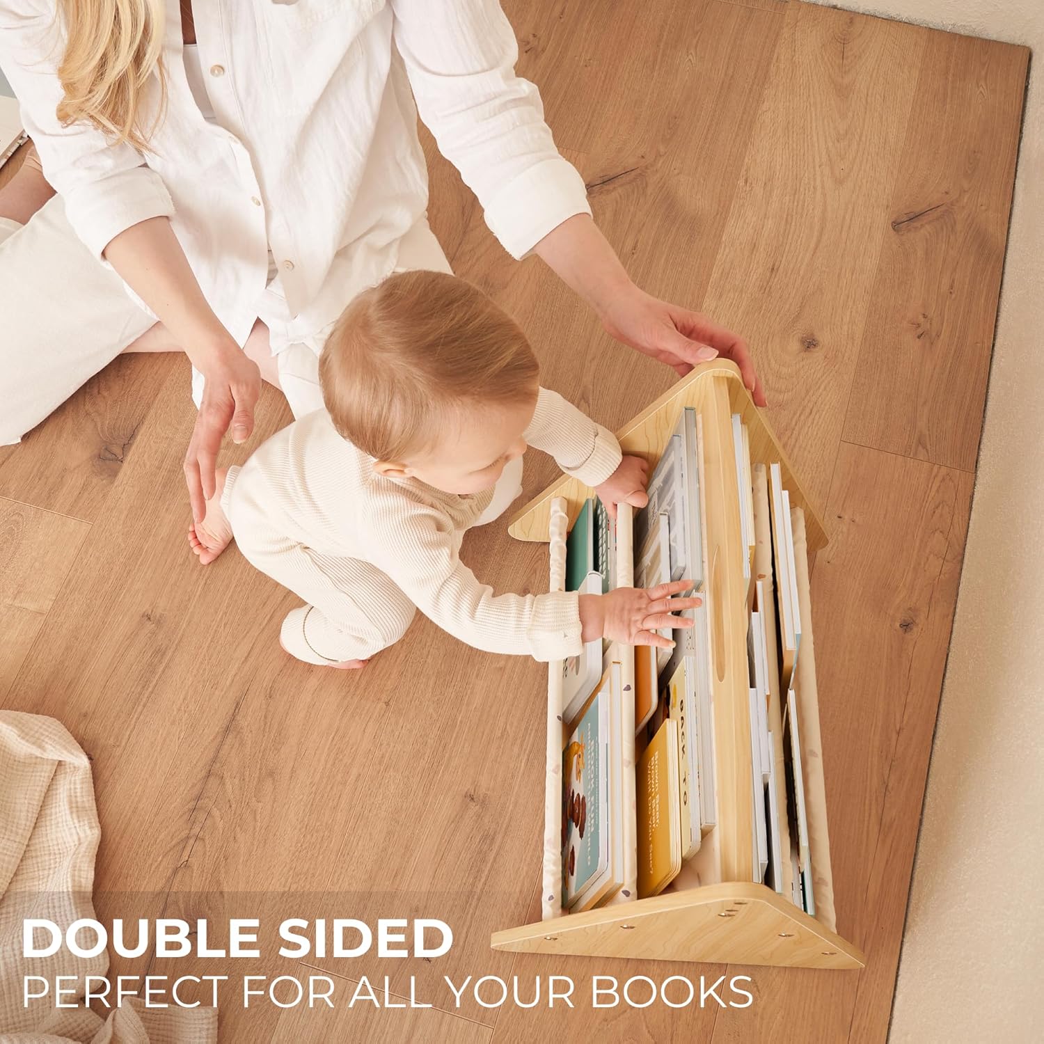 ZICOTO Decorative Wooden Bookshelf with Handle for Kids Rooms - Keeps Books Neatly Organized & Within Reach for Toddlers - Easy Install Montessori Book Shelf for Baby's Bedroom or Playroom Decor - Image 3