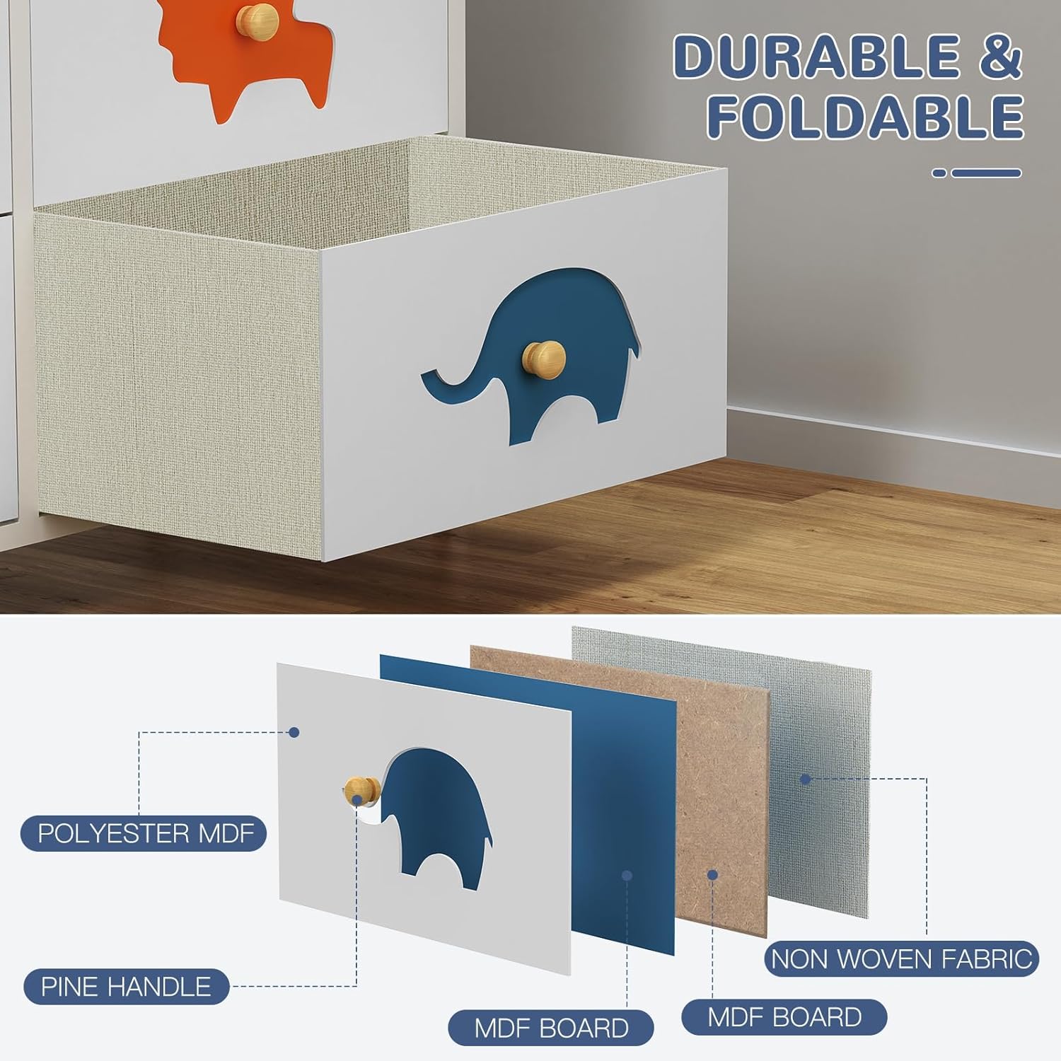 FRAPOW Kids Dresser for Bedroom, Baby Dresser with 6 Fabric Drawers Tall Storage Organizer for Toddler Child with Wood Top Metal Frame for Living Room, Nursery, Closet, Apartment - Image 4