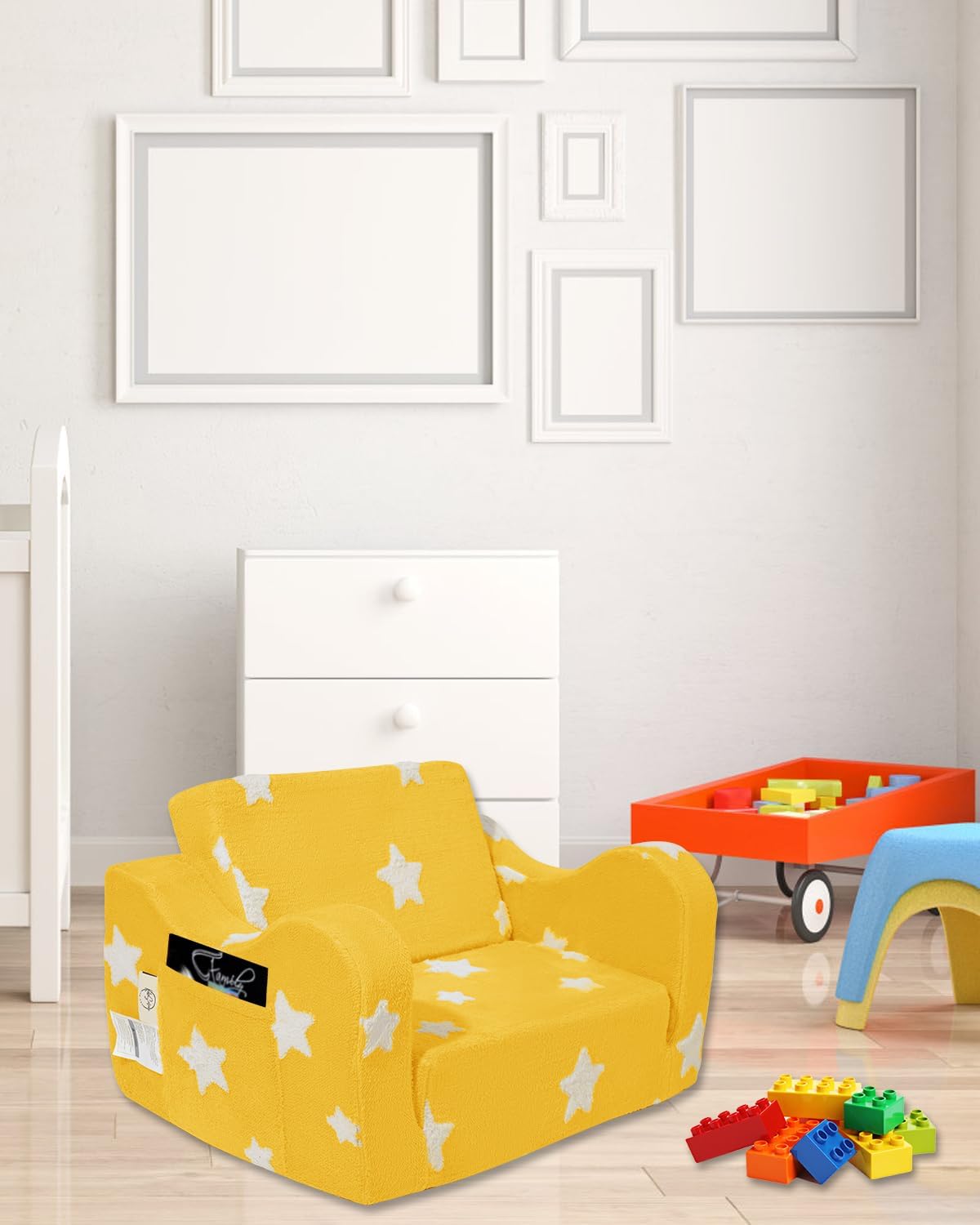 KokoSelene Toddler Couch, Kids Couch for Toddler Fold Out, 2-in-1 Convertible Kid Sofa to Lounger Bed for Girls and Boys, Ideal for Reading Sleeping Gaming Decor (Yellow)