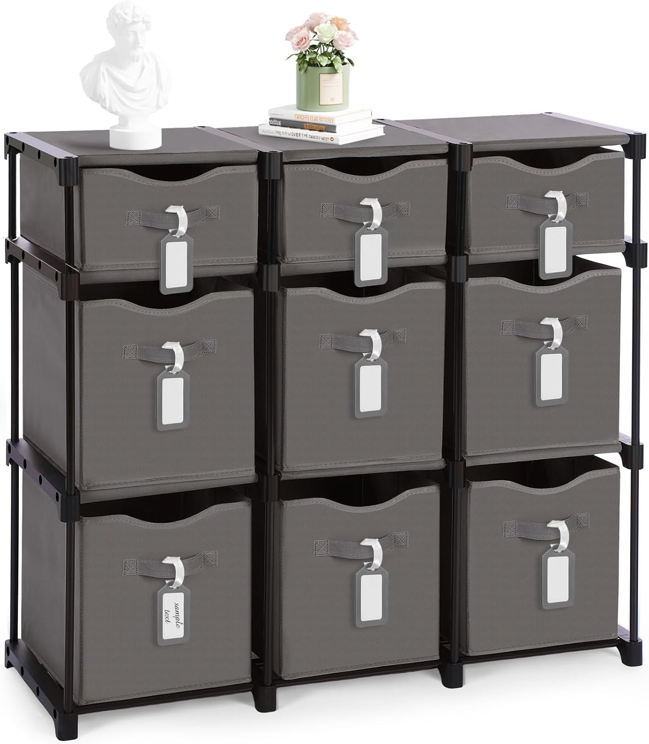 Fiwochic 9 Cube Storage Organizer Shelf with Storage Bins and Label, 11 Inch Toy Cube Bins Clothes Closet Organizers Drawers Fabric Dresser for Living Room, Bedroom, Playroom, Dorm(Pastel) - Image 6