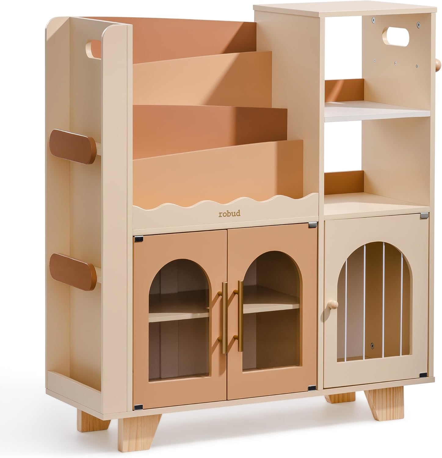 Alternative view of ROBUD Toy Storage Organizer, All-in-One Toy Organizers and Storage, Kids Wooden Bookshelf with 6 Storage compartments, Toy Chest Shelf Organizer for Playroom Bedroom, Caramel