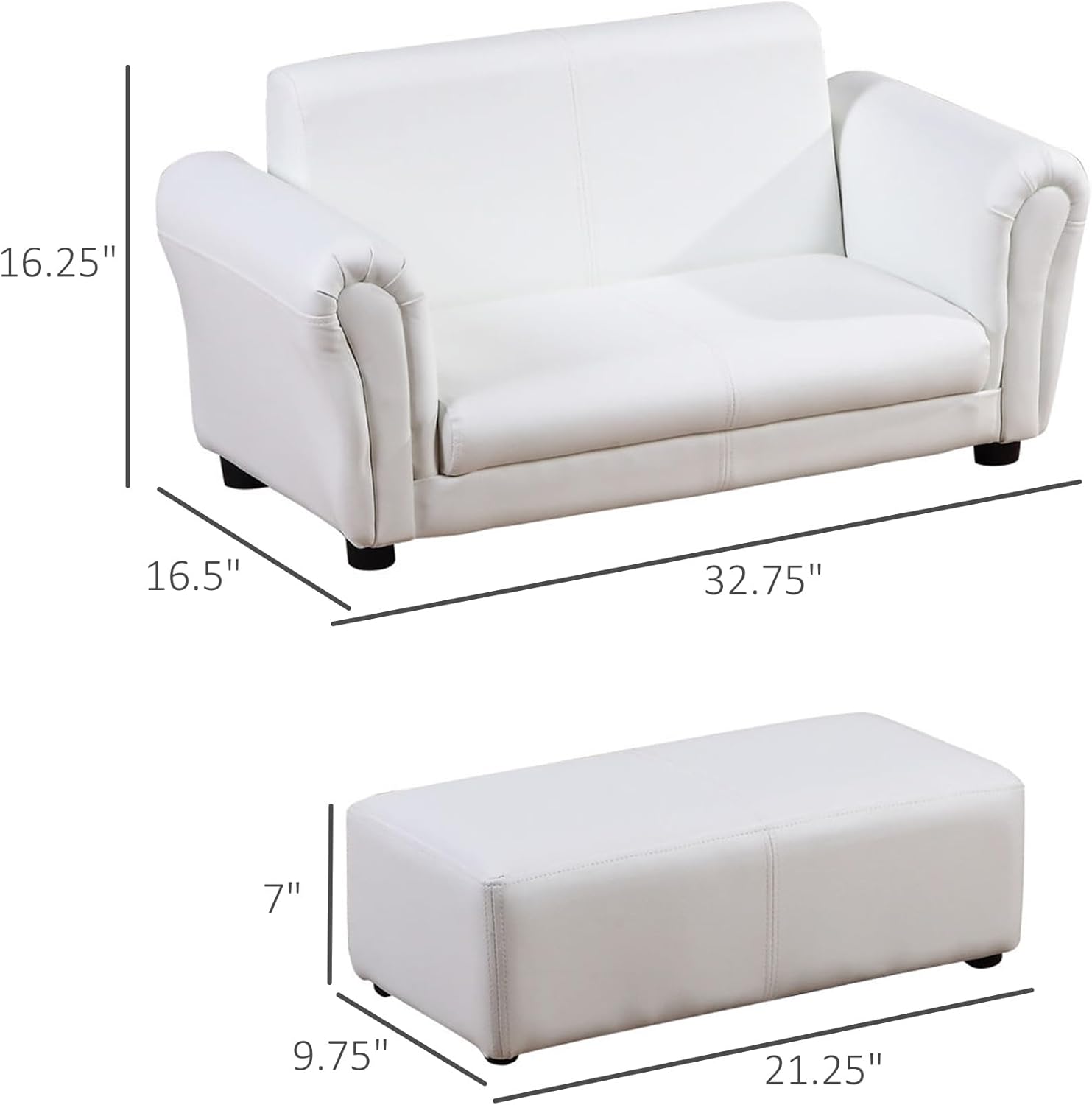 Alternative view of Qaba Kids Sofa with Footstool for Children, Toddler Couch for Playroom, Nursery, Living Room, Bedroom Furniture, White