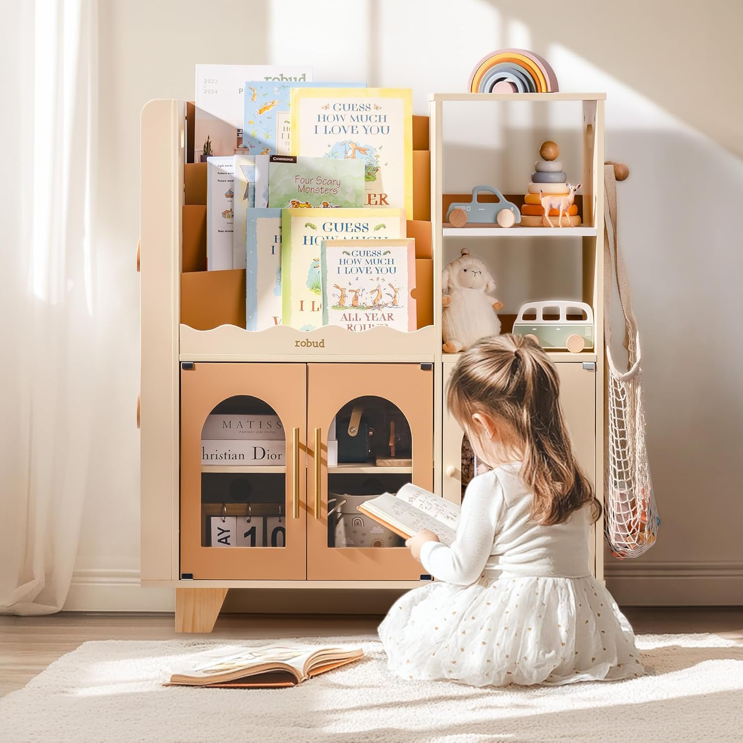 ROBUD Toy Storage Organizer, All-in-One Toy Organizers and Storage, Kids Wooden Bookshelf with 6 Storage compartments, Toy Chest Shelf Organizer for Playroom Bedroom, Caramel - Image 8