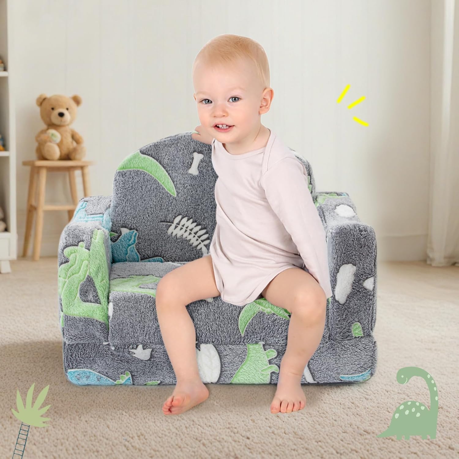 aodisman Thick Comfy Toddler Chair and Couch for Kids,2-in-1 Soft Plush Fold Out Sofa for Children,Convertible Couch to Lounger for Toddler