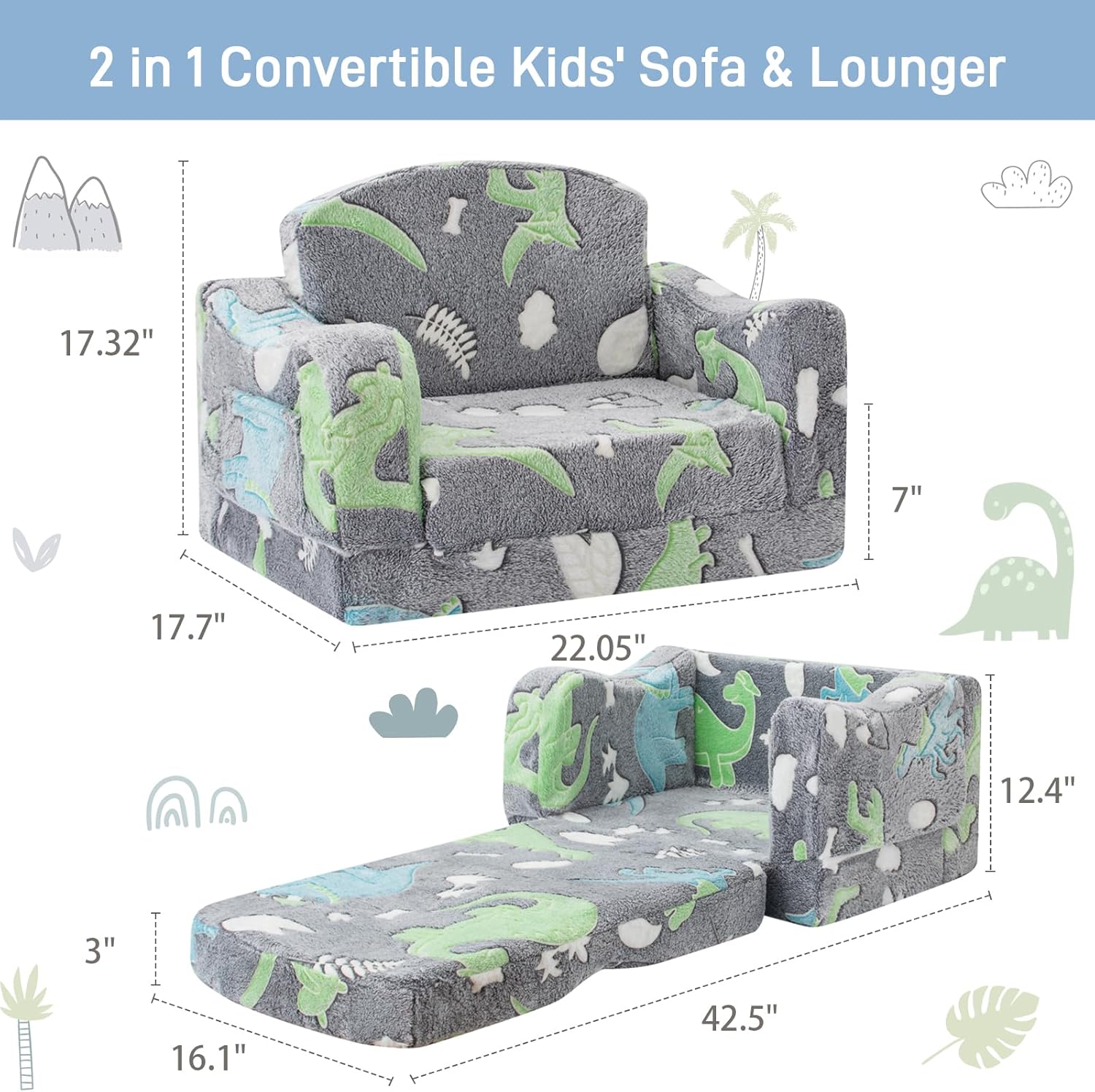 Alternative view of aodisman Thick Comfy Toddler Chair and Couch for Kids,2-in-1 Soft Plush Fold Out Sofa for Children,Convertible Couch to Lounger for Toddler