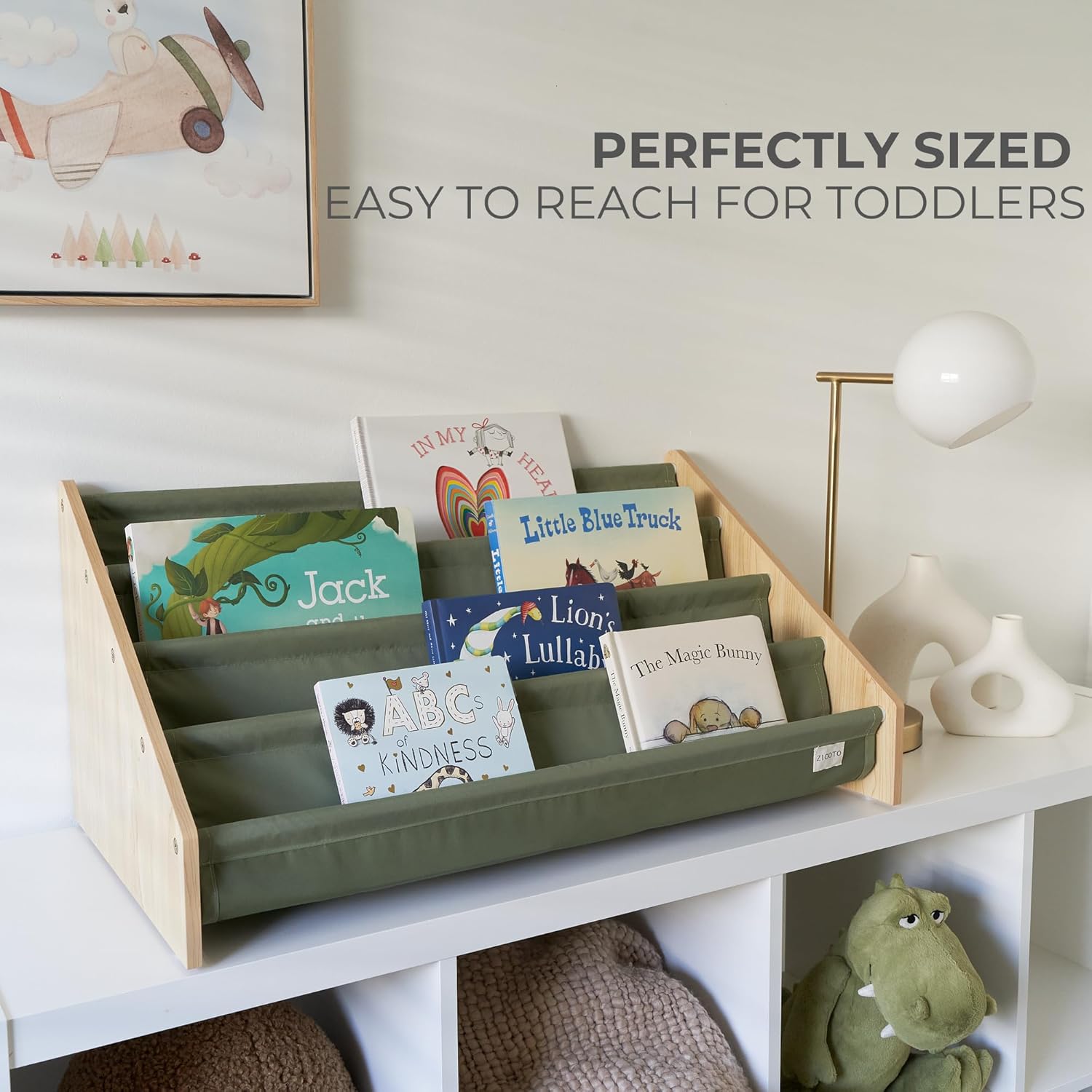 Alternative view of ZICOTO Decorative Wooden Bookshelf for Kids Rooms - Keeps Plenty of Books Neatly Organized & Within Reach for Toddlers - Easy Install Montessori Book Shelf for Baby's Bedroom or Playroom Decor