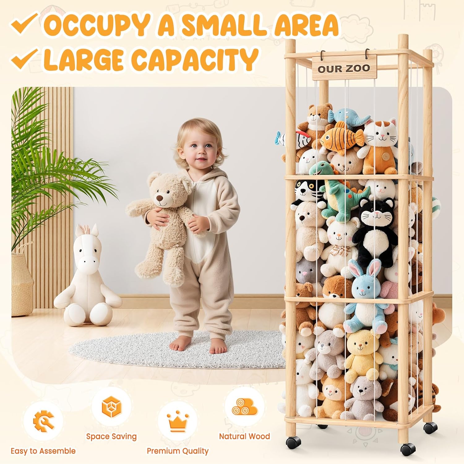 Alternative view of Stuffed Animal Zoo Organizer with Wheels u2013 Extra Large Plush Storage Cage, Stuffed Animal Holder & Stuffed Animal Storage for Kidsu2019 Bedroom and Playroom