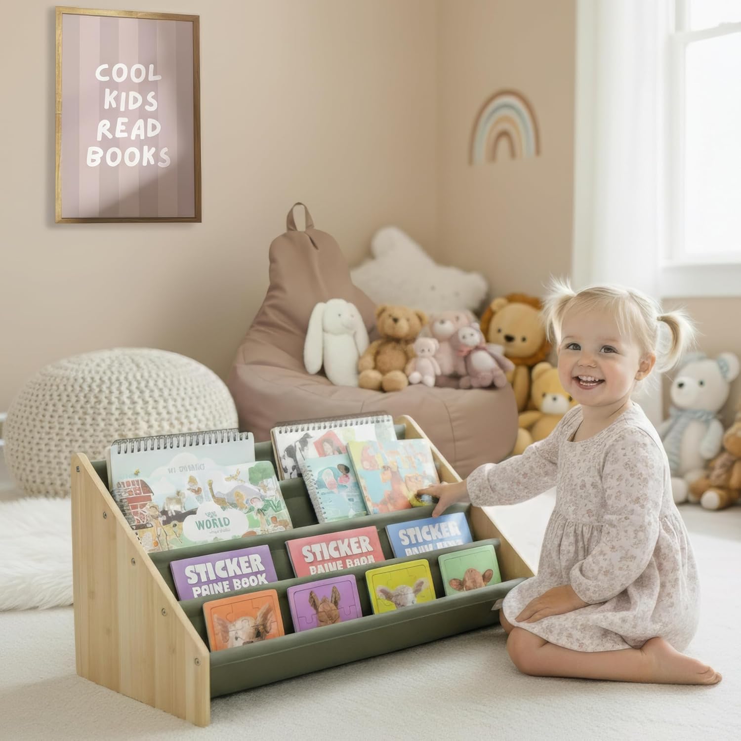 ZICOTO Decorative Wooden Bookshelf for Kids Rooms - Keeps Plenty of Books Neatly Organized & Within Reach for Toddlers - Easy Install Montessori Book Shelf for Baby's Bedroom or Playroom Decor - Image 8