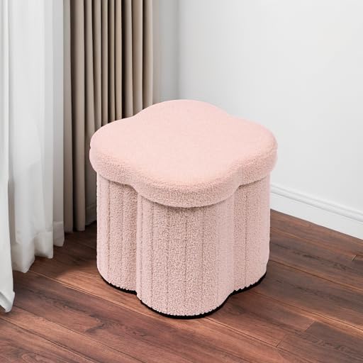 B FSOBEIIALEO Storage Ottoman Cube, Flowers Shaped Ottomans with Storage Foot Stool Footrest for Lving Room, Boucle Ottoman Seat for Dorm Room,Faux Teddy Fur, Pink 12.6"x12.6"x12.6" - Image 5