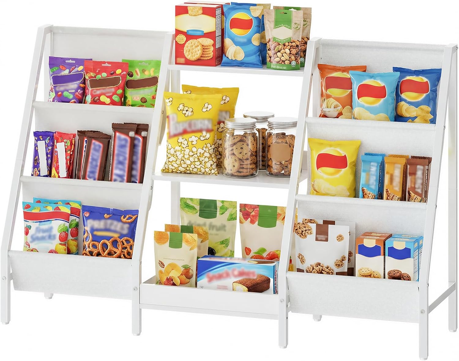 Alternative view of MAHANCRIS 3-Tier Snack Display Rack, Retail Display with Sling Shelf, Sturdy Kid Bookcase with Storage, Toddler Book Shelf for Kids Room, Playroom, Bedroom, Nursery, White BKWT34201