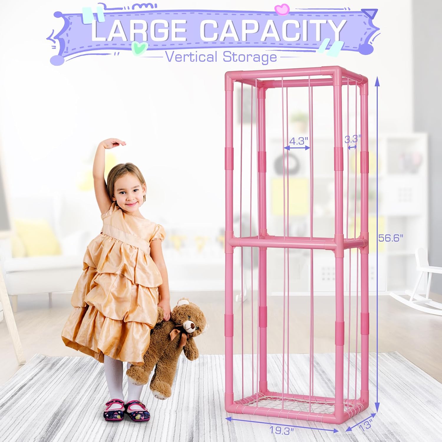 Alternative view of Trycooling Stuffed Animal Storage Zoo Stuffed Animal Holder Space Save Vertical Stuffed Animals Storage PVC with Elastic Band and Net for Playroom Bedroom Nursery (Pink 1)