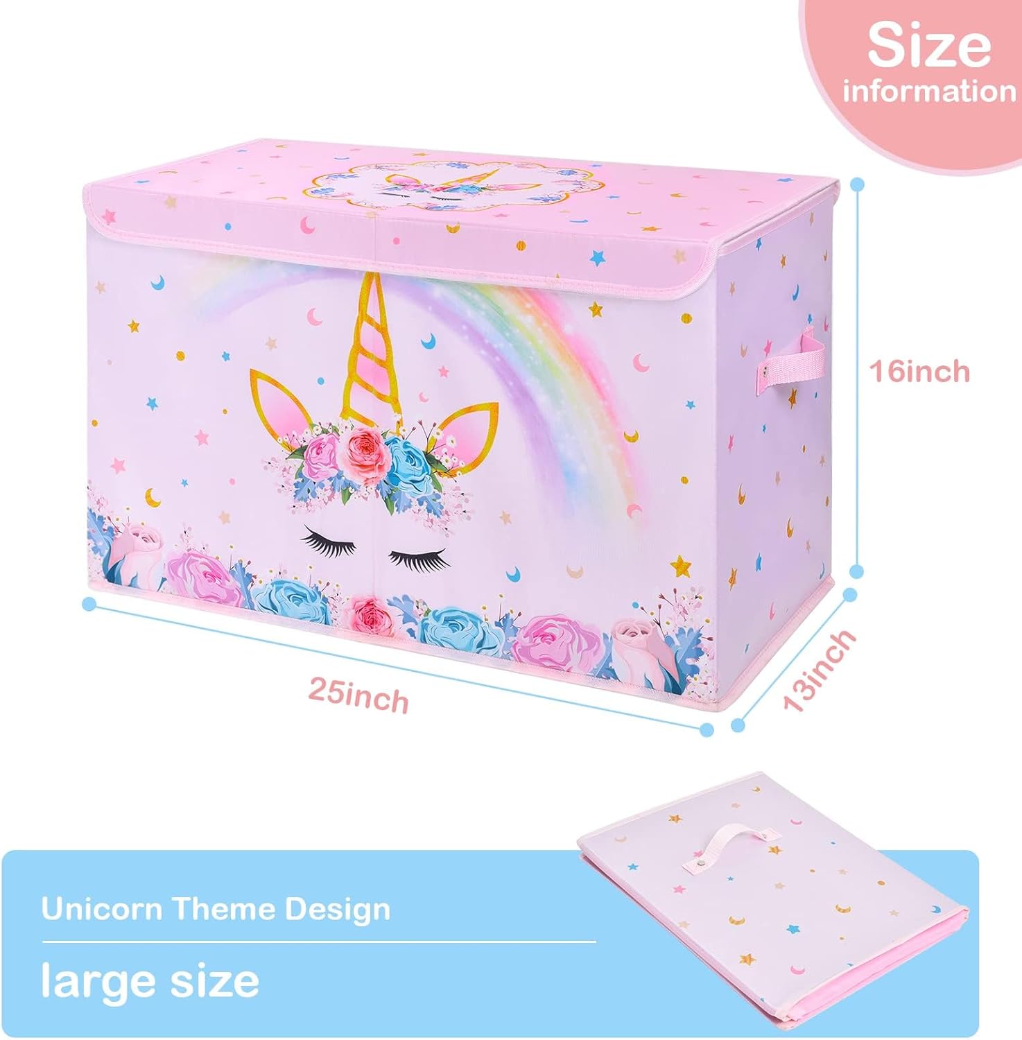 Alternative view of WERNNSAI Unicorn Toy Box - Collapsible Oxford Storage Bin with Handles 25" x 13" x 16" Toys Clothes Books Chest Organizer Cube with Flip-top Lid for Girls Kids Bedroom Nursery Living Room
