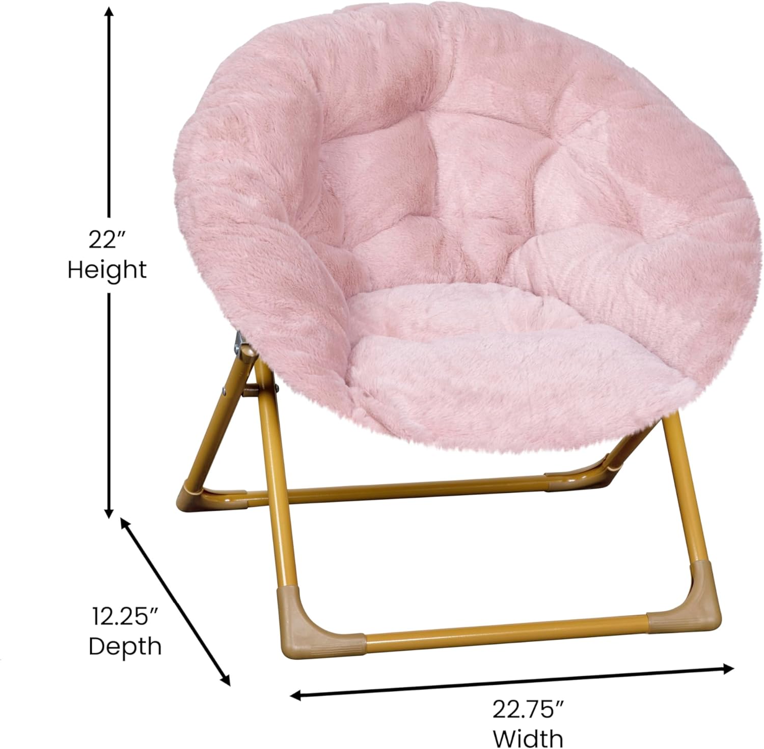 Alternative view of Flash Furniture Gwen Kids Cozy Mini Folding Saucer Chair - Blush Faux Fur Moon Chair - Soft Gold Metal Frame - 23" Portable Folding Chair For Living Room or Bedroom