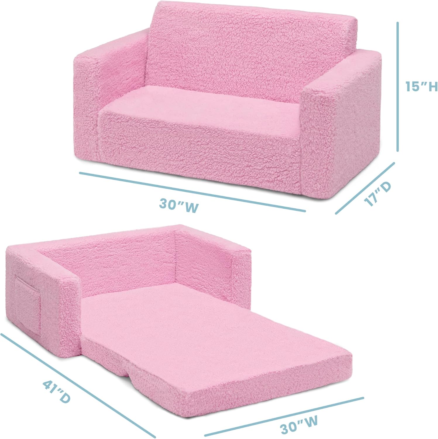 Alternative view of Delta Children Cozee Flip-Out Sherpa 2-in-1 Convertible Sofa to Lounger for Kids, Pink