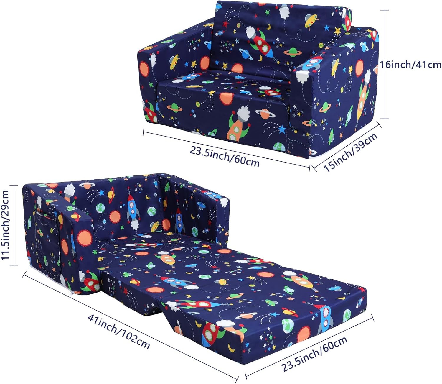 Alternative view of decalsweet Kids Couch Convertible Sofa to Lounger for Toddler Boy, Foldable 2-in-1 Kids Sofa Bed, Toddler Chairs Comfy for Bedroom Playroom, Blue Rocket