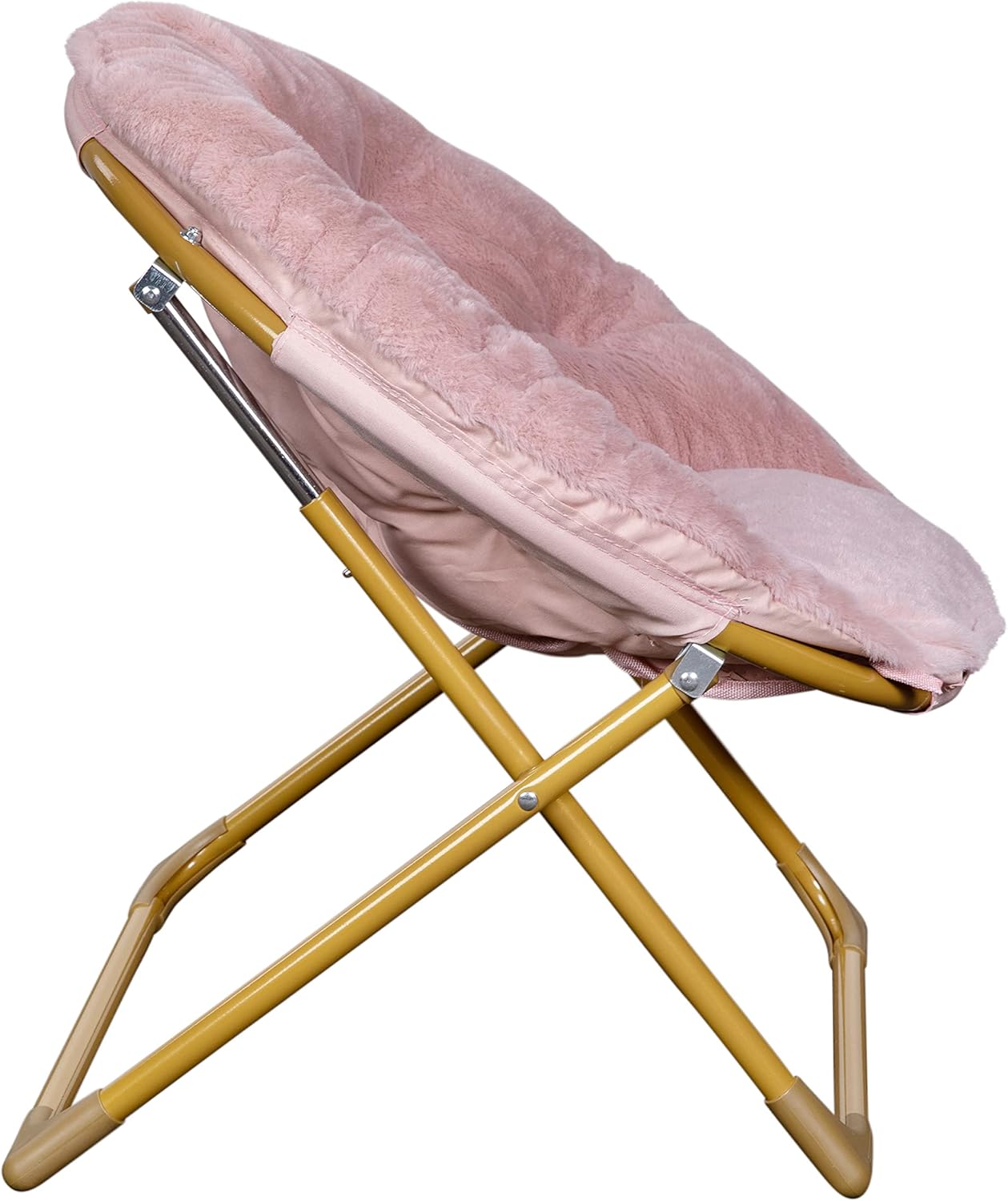Flash Furniture Gwen Kids Cozy Mini Folding Saucer Chair - Blush Faux Fur Moon Chair - Soft Gold Metal Frame - 23" Portable Folding Chair For Living Room or Bedroom - Image 8