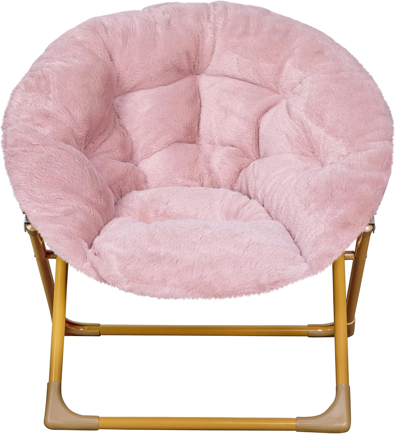 Flash Furniture Gwen Kids Cozy Mini Folding Saucer Chair - Blush Faux Fur Moon Chair - Soft Gold Metal Frame - 23" Portable Folding Chair For Living Room or Bedroom - Image 9
