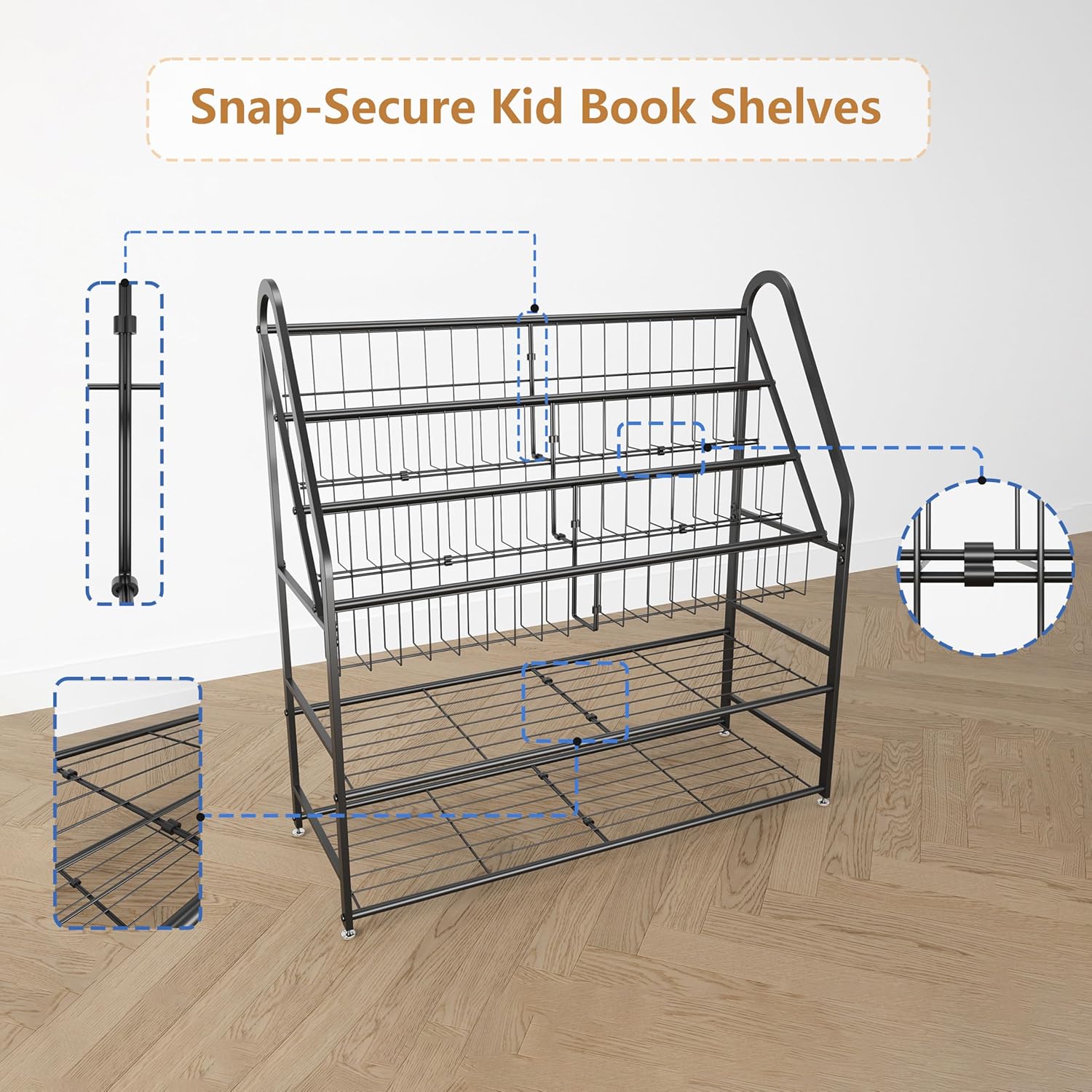 Alternative view of Metal Kids Bookshelf 5-Tier, Space Saving Book Storage with Toy Organizer, Durable Children Bookcase for Playroom Nursery Bedroom, Rust-Resistant Steel Frame, Montessori Classroom Shelf (Dark Black)