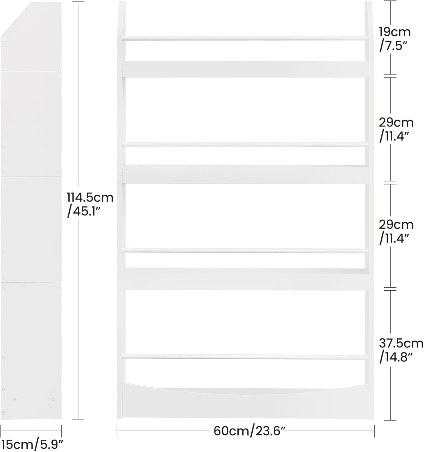 CHOEZON Kids Bookshelf, 23.6 Inch Wall Mounted Bookshelf, 4-Tier Nursery Book Shelves, Book Shelf for Kids Room, Bedroom, Living Room, Playroom, White MCW13WB