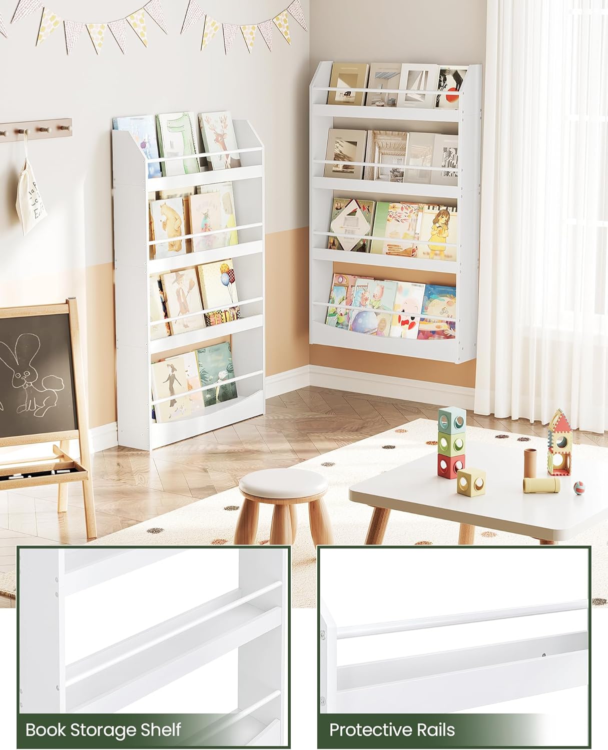 Alternative view of CHOEZON Kids Bookshelf, 23.6 Inch Wall Mounted Bookshelf, 4-Tier Nursery Book Shelves, Book Shelf for Kids Room, Bedroom, Living Room, Playroom, White MCW13WB