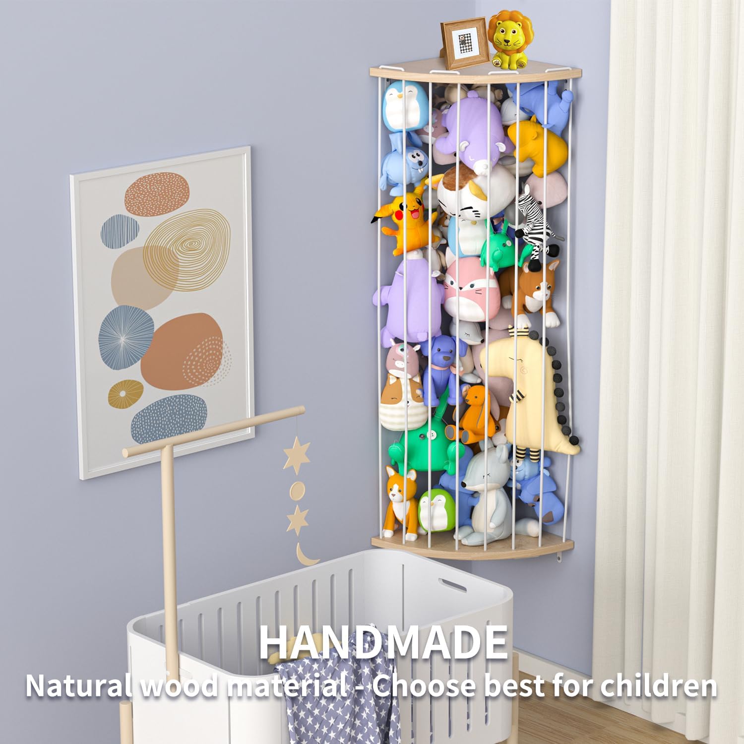 Alternative view of Zayysoha Corner Stuffed Animal Storage Zoo, 16" Large Adjustable Solid Wood Plush Toy Organizer, Hanging Stuffie Holder Shelf & Cage with Engraved Dinosaur Star Moon for Kids Nursery Playroom