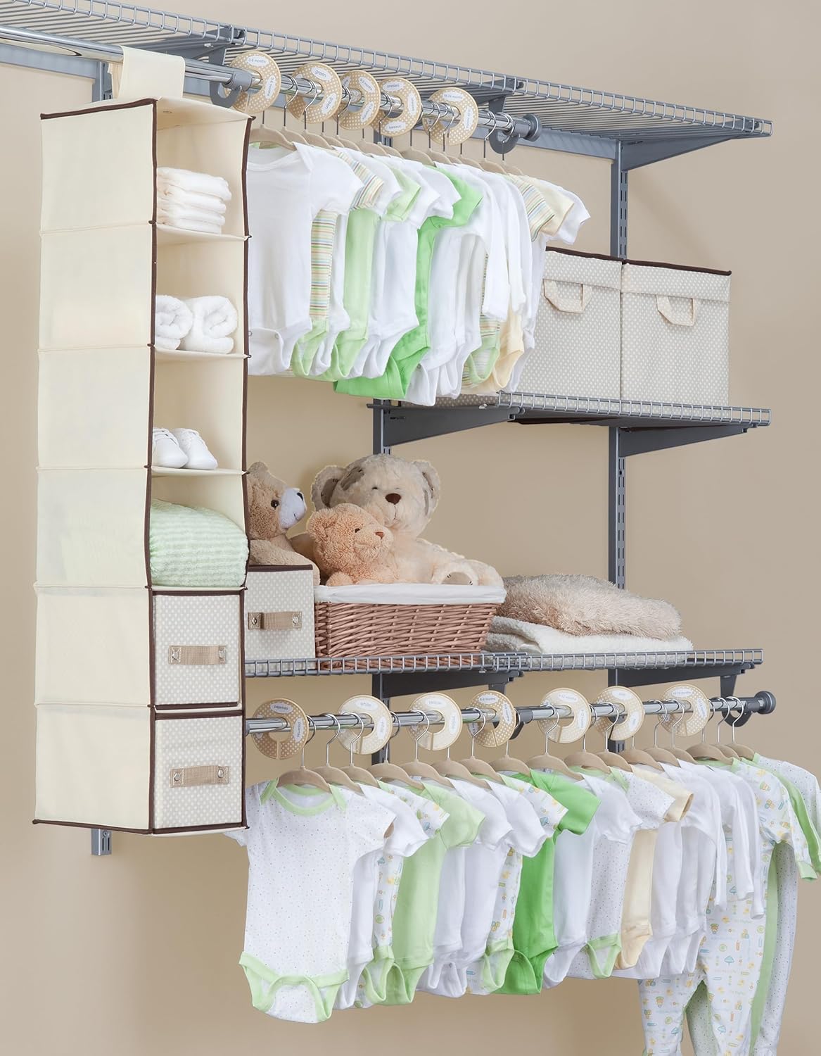 Delta Children Nursery Storage 48 Piece Set - Easy Storage/Organization Solution - Keeps Bedroom, Nursery & Closet Clean, Beige