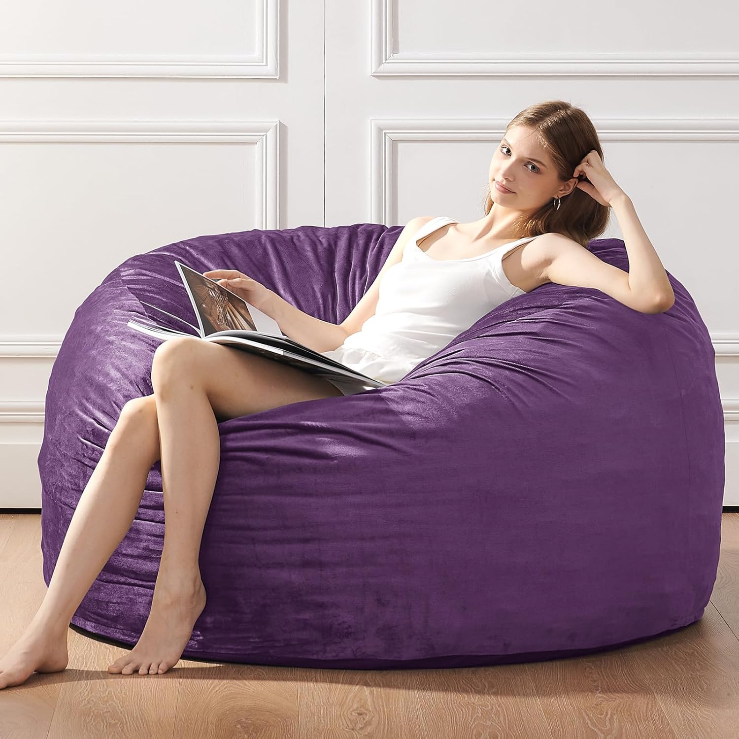 ILPEOD Bean Bag Chairs for Adults - Memory Foam Furniture BeanBag Chair - Kids/Teens Sofa with Soft Micro Fiber Cover - Round Fluffy Couch for Living Room Bedroom College Dorm - 3 ft, Purple