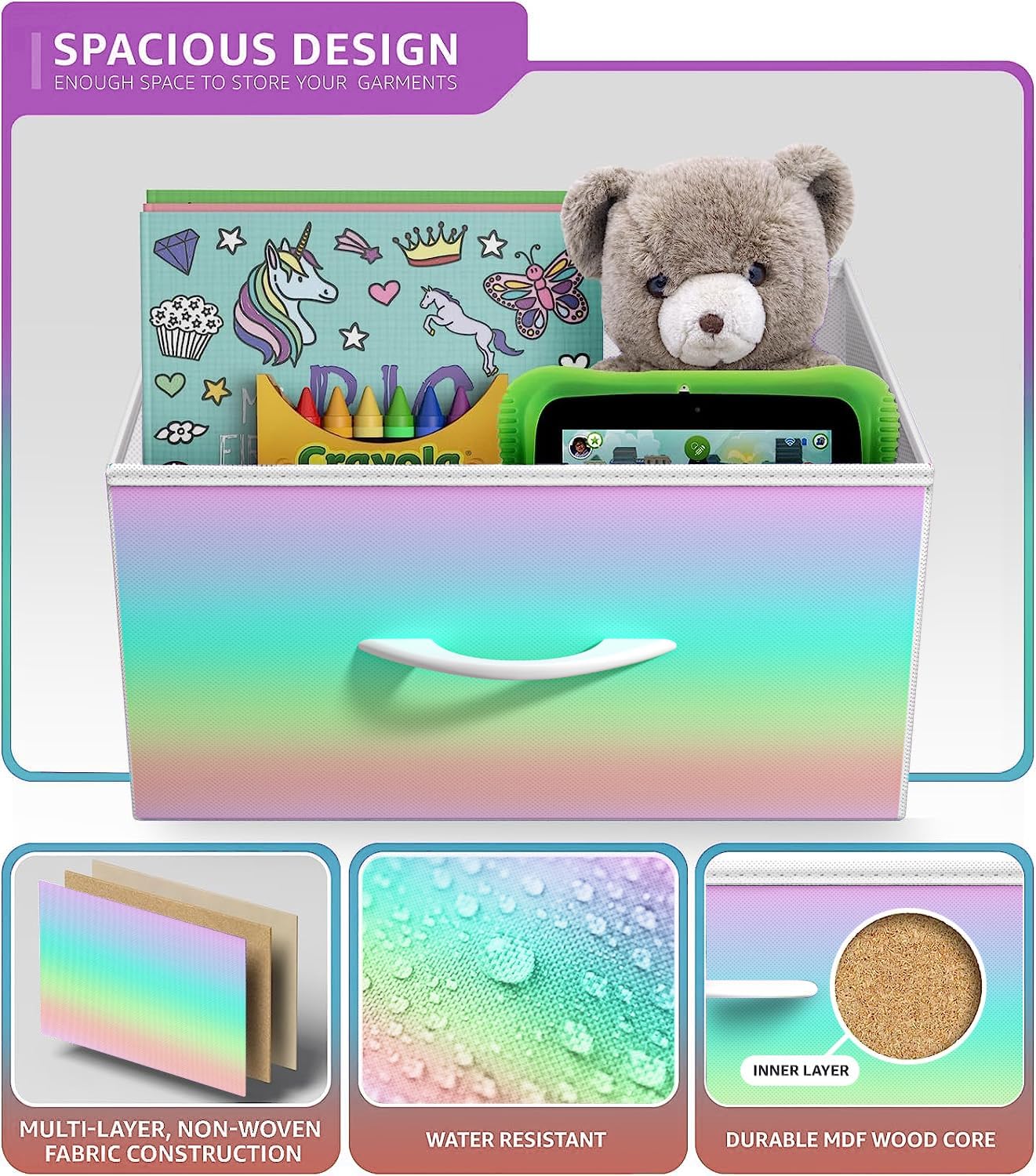 Sorbus Nightstand with 2 Drawers - Kids Bedside Furniture End Table Night Stand - Steel Frame, Wood Top & Easy Pull Fabric Bins - Dresser & Chest for Home, Bedroom Accessories, Office & College Dorm - Image 4