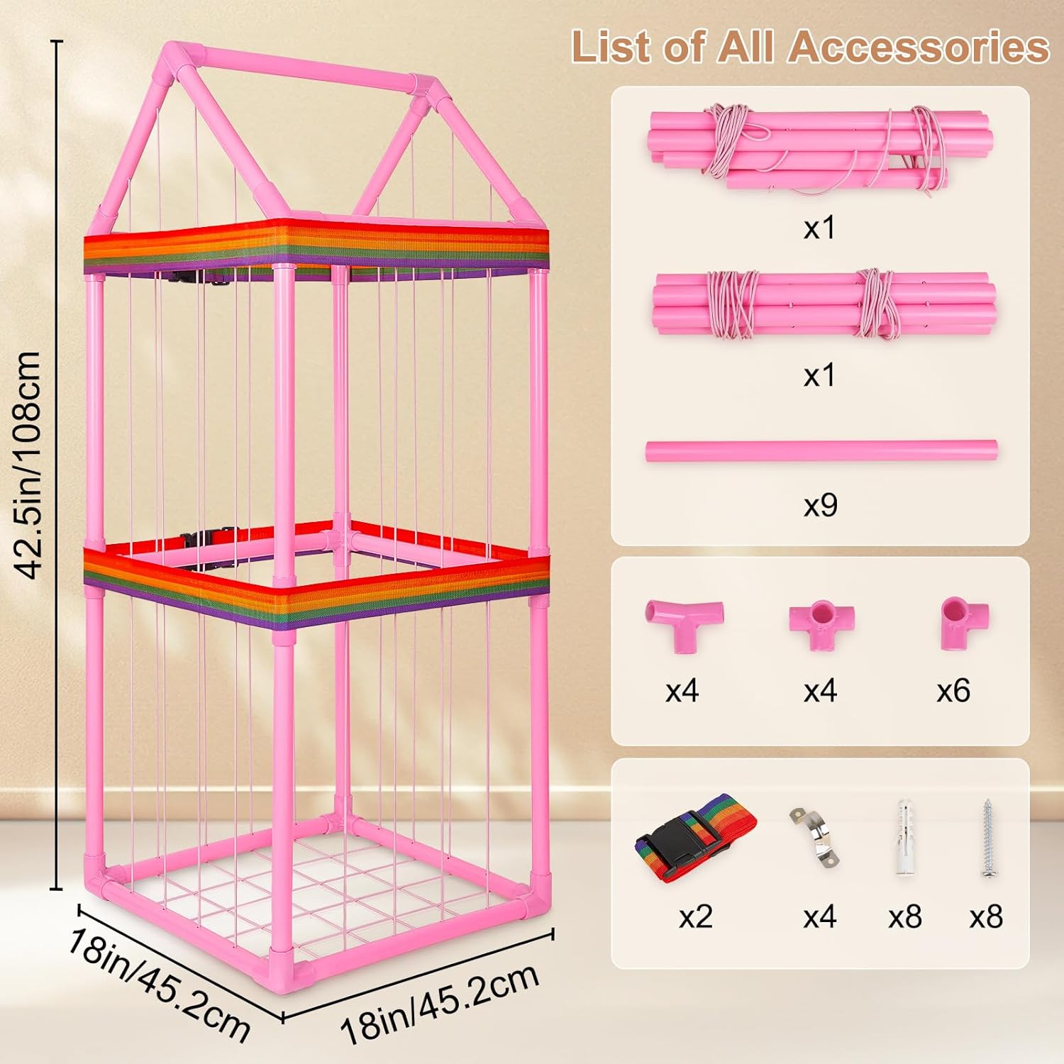 Basumee Stuffed Animals Storage Zoo Kids Plushies Storage Stuffed Animals Holder with Two Rainbow Straps PVC Tube Stuffy Toy Storage Organizer for Girls Boys Nursery Playroom Room Bedrooms, Pink