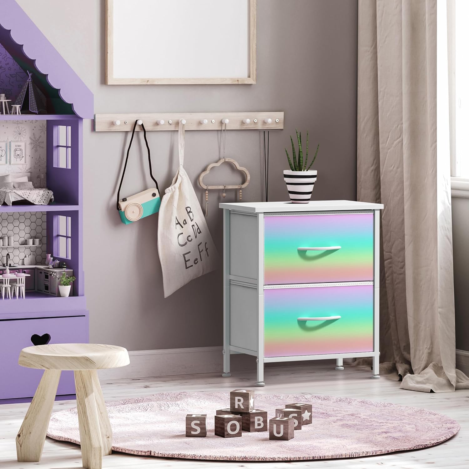 Sorbus Nightstand with 2 Drawers - Kids Bedside Furniture End Table Night Stand - Steel Frame, Wood Top & Easy Pull Fabric Bins - Dresser & Chest for Home, Bedroom Accessories, Office & College Dorm - Image 5