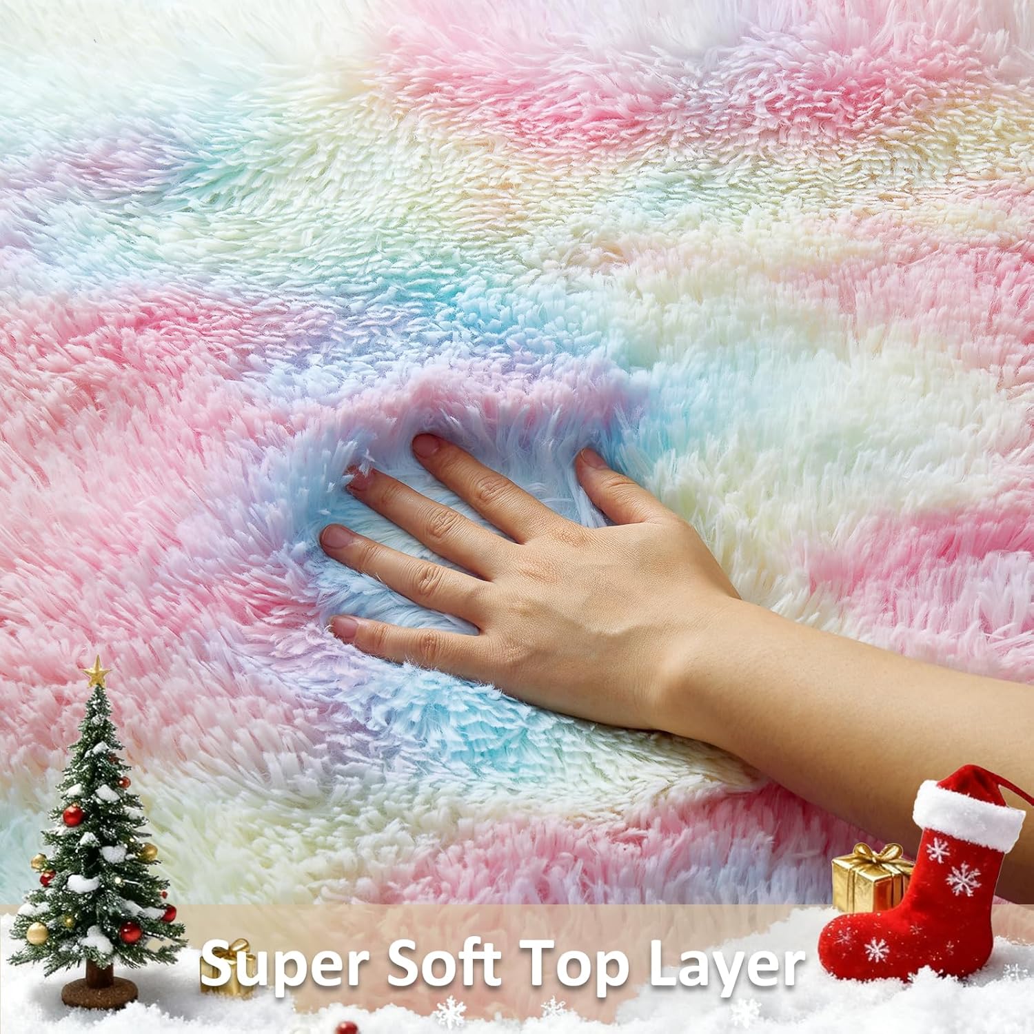 Ophanie Rainbow Rug for Bedroom Girls, Unicorn Colorful Fluffy Soft Cute Fuzzy Area Rugs, Shag Plush Shaggy Bedside Floor 4x6 Furry Carpet for Kids Baby Teen Dorm Nursery Home Decor Aesthetic
