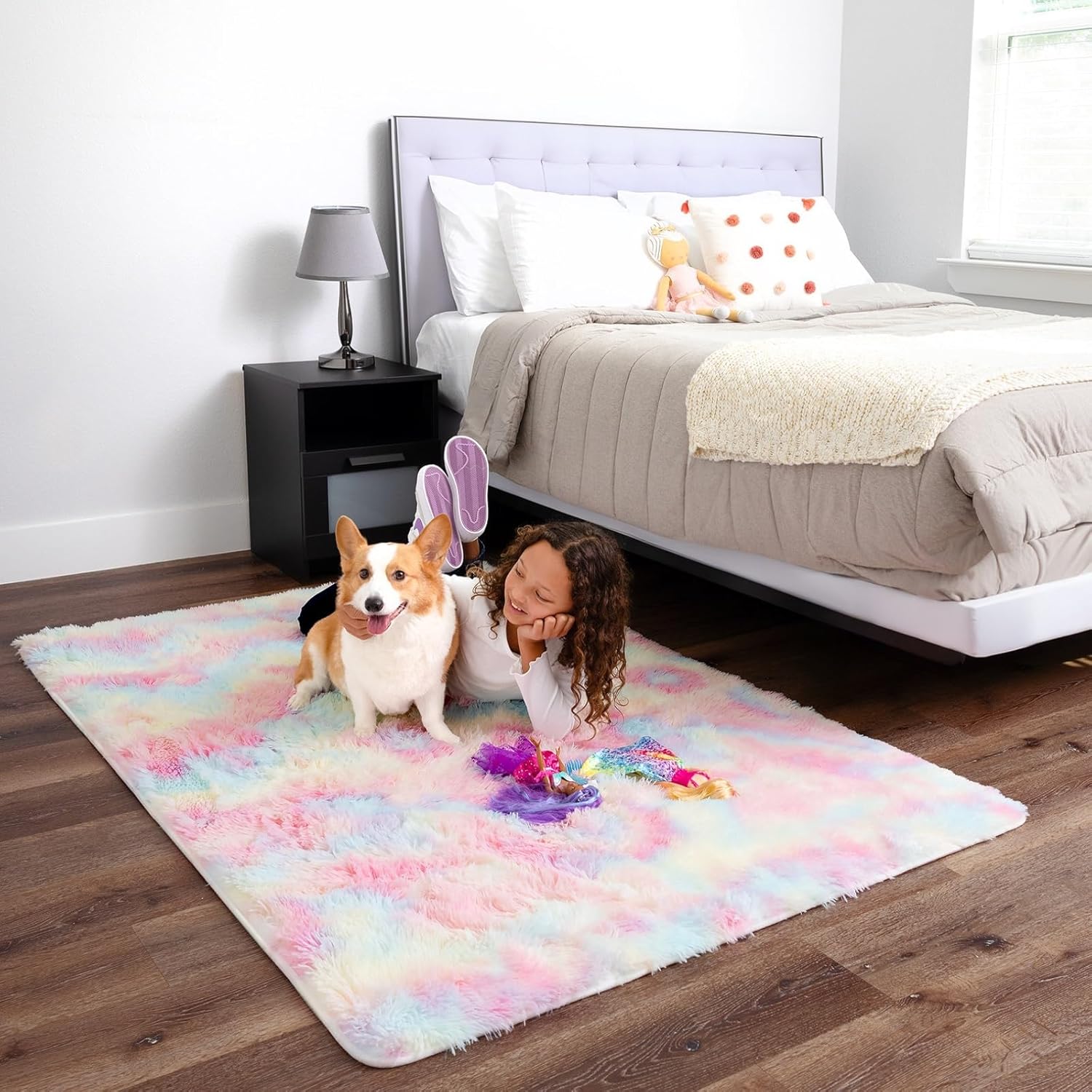 Alternative view of Ophanie Rainbow Rug for Bedroom Girls, Unicorn Colorful Fluffy Soft Cute Fuzzy Area Rugs, Shag Plush Shaggy Bedside Floor 4x6 Furry Carpet for Kids Baby Teen Dorm Nursery Home Decor Aesthetic
