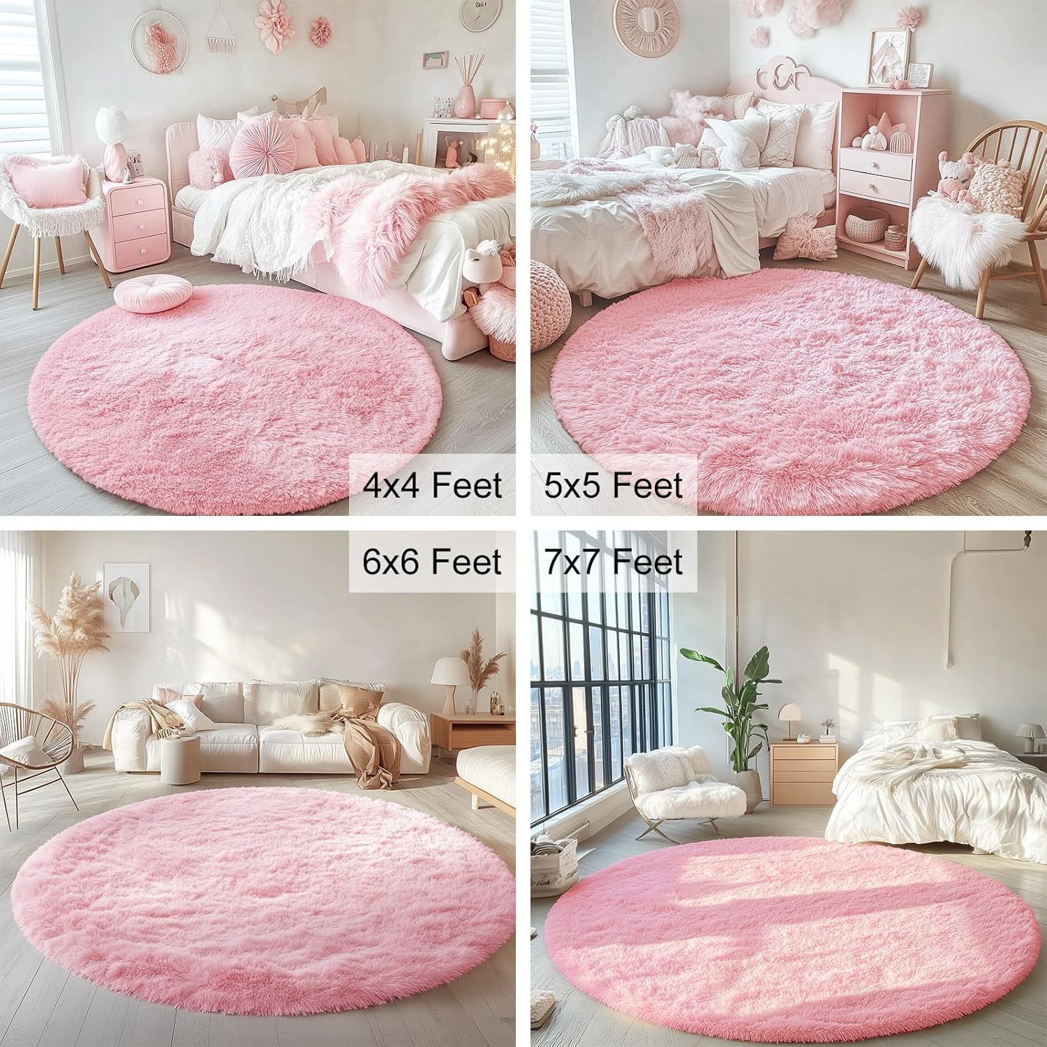OLANLY Pink Round Rugs for Bedroom - Machine Washable, 4 ft Circle Area Rugs for Living Room, Soft and Fluffy Shaggy Carpet for Teen Girls and Boys, Nursery Rooms, Dorms, Home Decor Aesthetic - Image 7