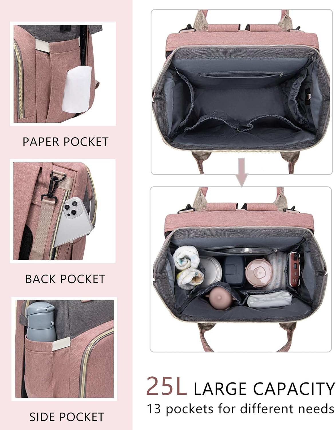 Alternative view of Diaper Bag Backpack with Changing Station: Pink Baby Toddler Bags for Girls Boys Women Large Big Travel Backpack Pañaleras Modernas Para Bebe Niña Newborn Essentials Mom Must Haves Baby Registry