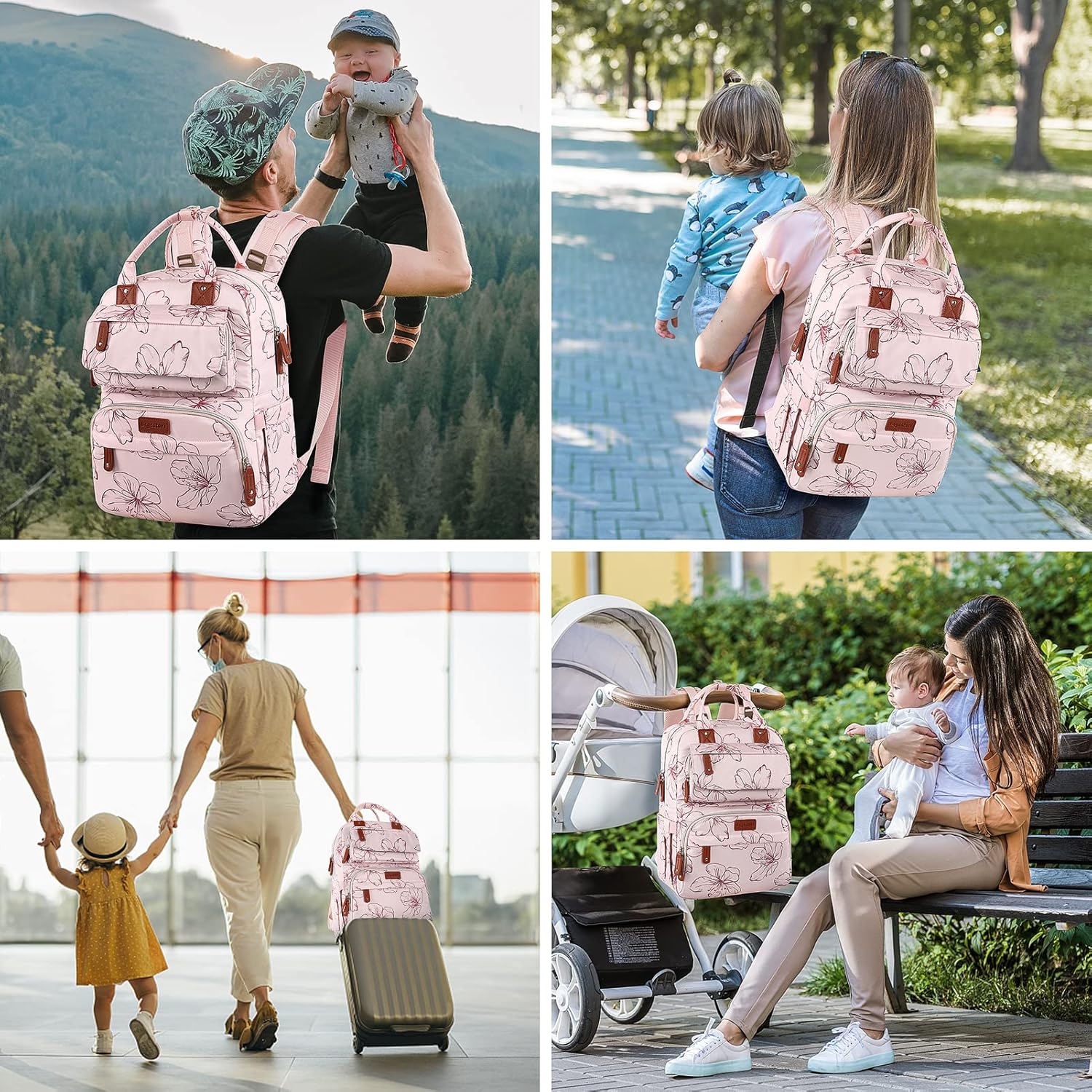 Alternative view of Diaper Bag Backpack, Baby Girl Diaper Bag for Mom, Large Pink Floral Diaper Bag Backpack for Girls, Waterproof Mom Backpack for Work Travel Holiday with Insulated Pockets and Stroller Straps