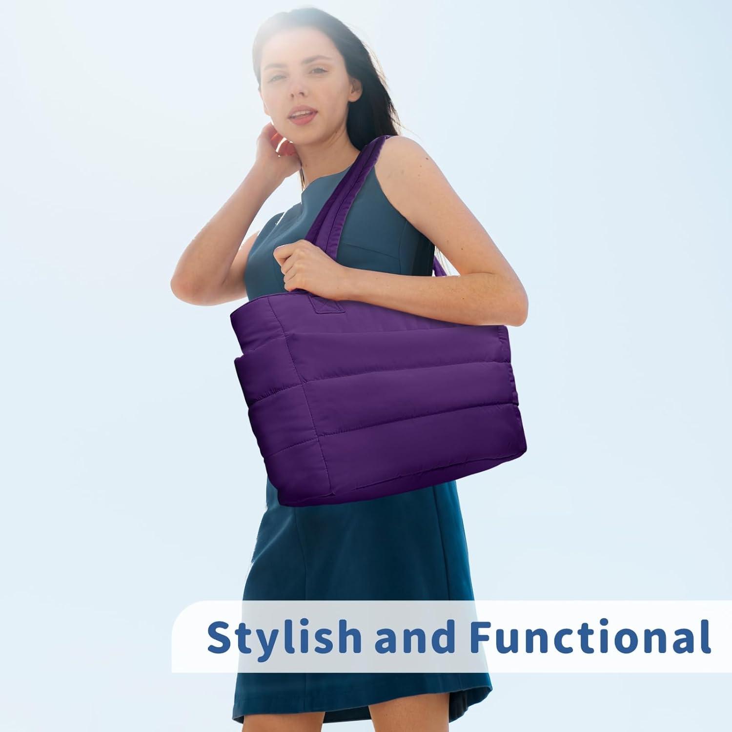 Alternative view of TOPDesign Puffer Tote Bag for Women, Lightweight Puffy Handbag with Compartments, Quilted Shoulder Bag for Work, Travel, Gym