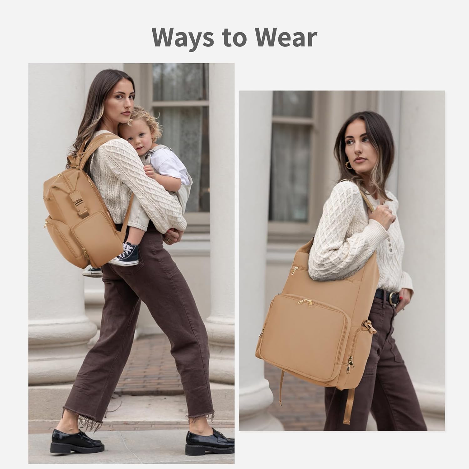 Alternative view of CEI-CEI Neoprene Diaper bag Backpack Waterproof Baby Changing Bags for Mom and Dad with Changing Pad Large Travel Maternity Tote with Insulated Pockets and Organised Compartments (Oat)