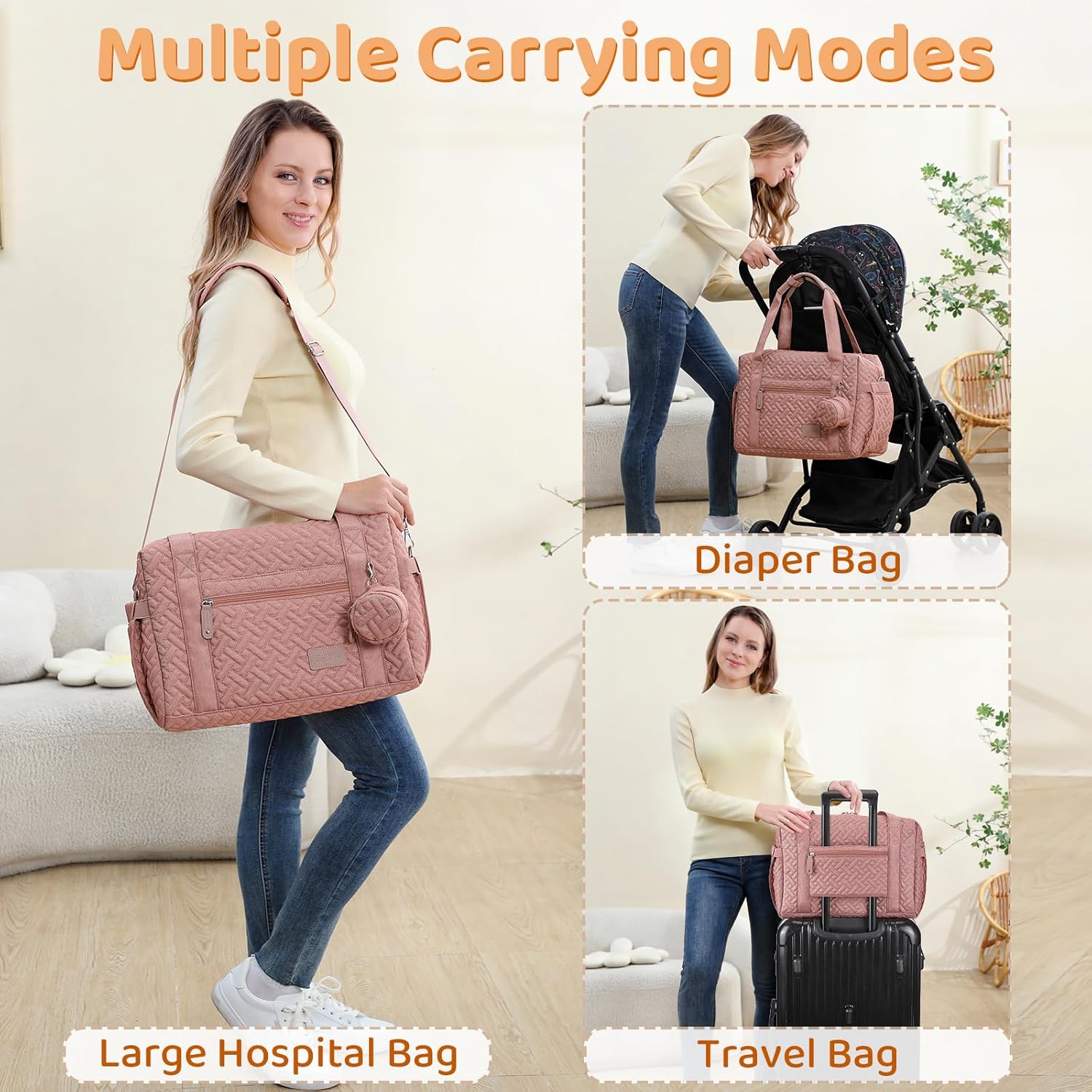 Alternative view of JOLLITO Diaper Bag Tote, Large Capacity Travel Diaper Bags With Changing Pad, Hospital Bag For Labor Delivery, Baby Bag