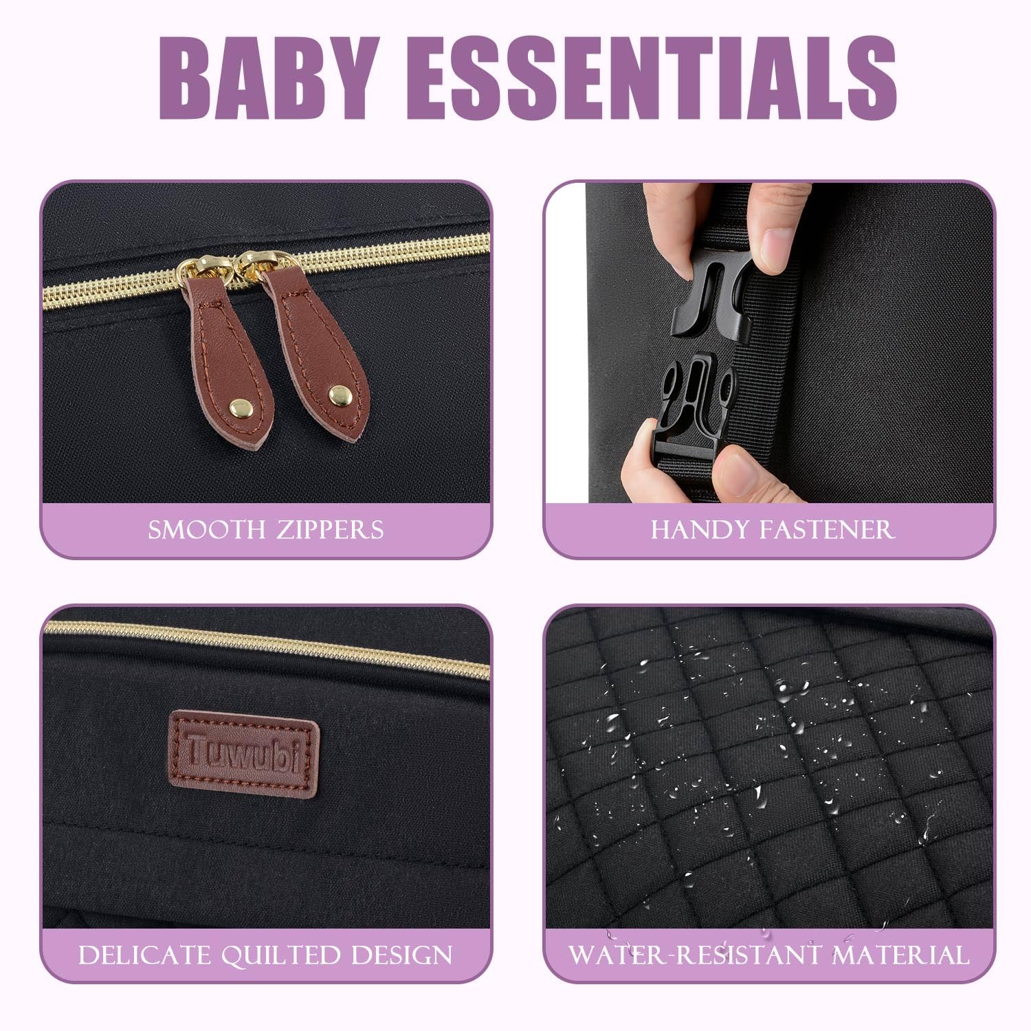 Alternative view of Tuwubi Diaper Bag Tote,Baby Diaper Bag with Pacifier Case Large Travel Diaper Tote Caddy for Mom and Dad Multifunction Large Baby Bag - M-Black