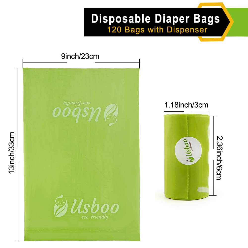 Alternative view of USBOO Baby Disposable Diaper Bags, Waste Bags 8 Refill Rolls/120 Bags with Dispenser, Convenient and Quick Diaper Disposal, Unscented