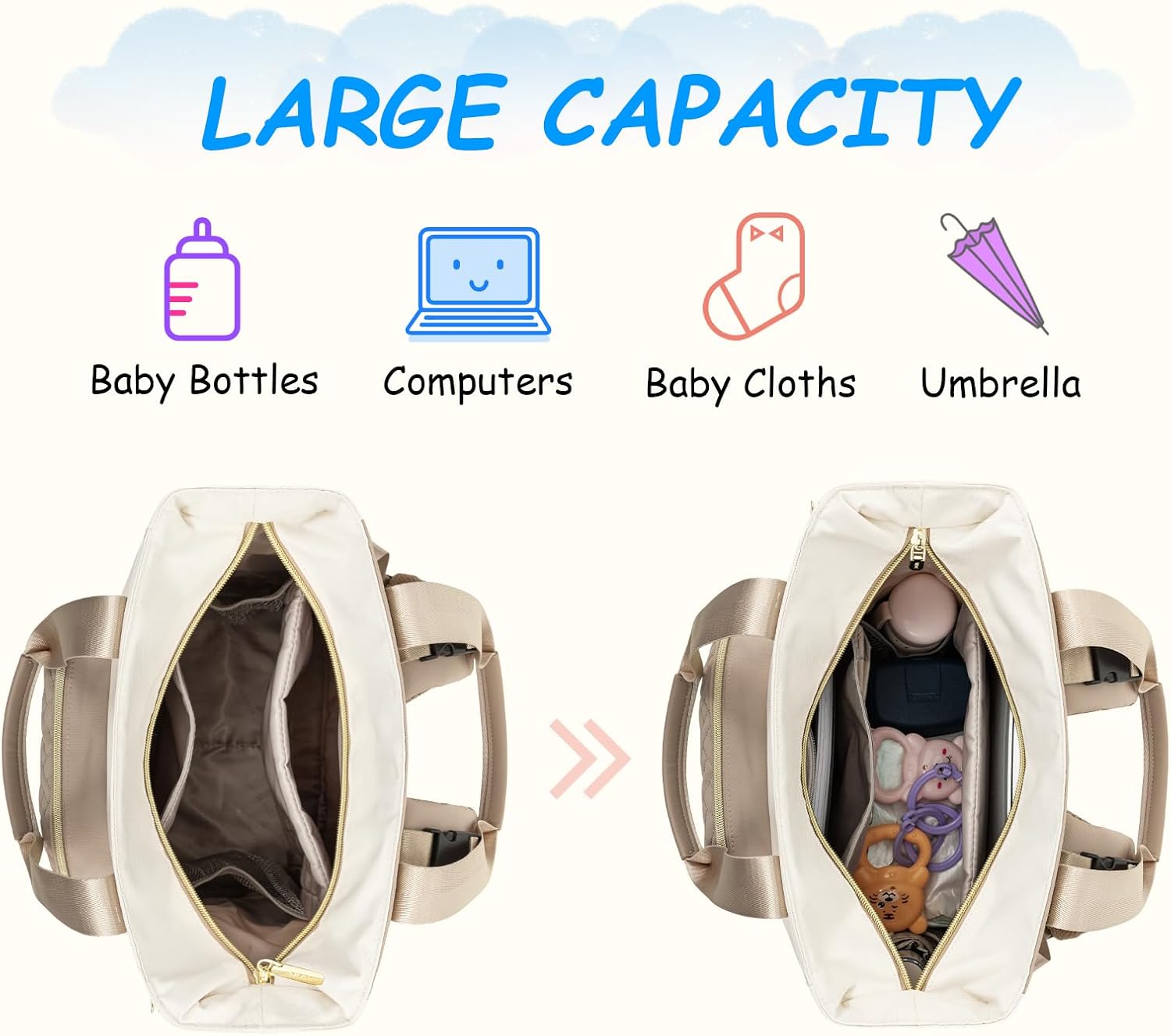 LOVEVOOK Diaper Bag Backpack, Large Capacity Portable Baby Bag with Foldable Diaper Changing Pad, Waterproof Baby Diaper Bags Gift for Mon Dad, Ivory Khaki