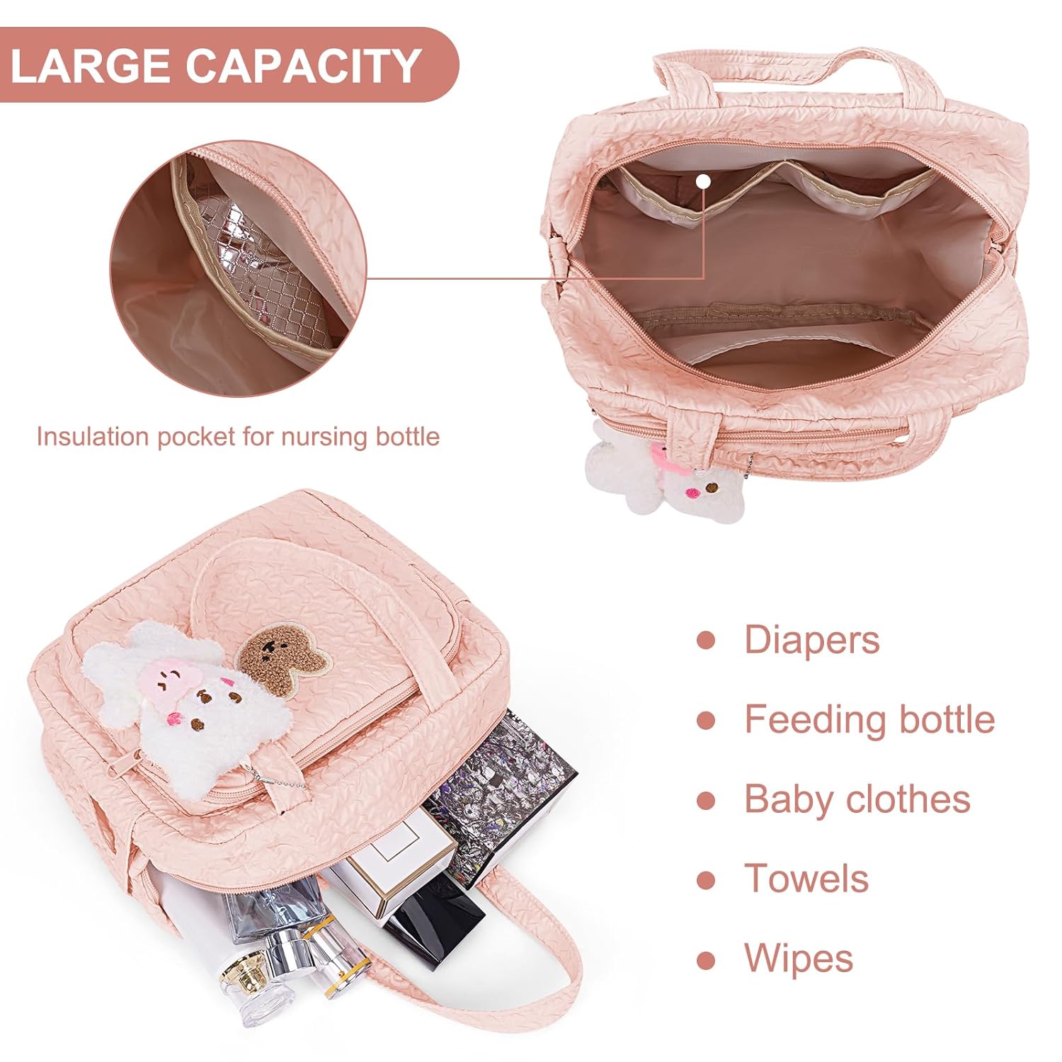 Alternative view of Lushandy Baby Diaper Bag Tote, Mom Bag Crossbody Diaper Bags Baby Travel Bags for Girl Pañaleras Para Bebe (Pink, Small)